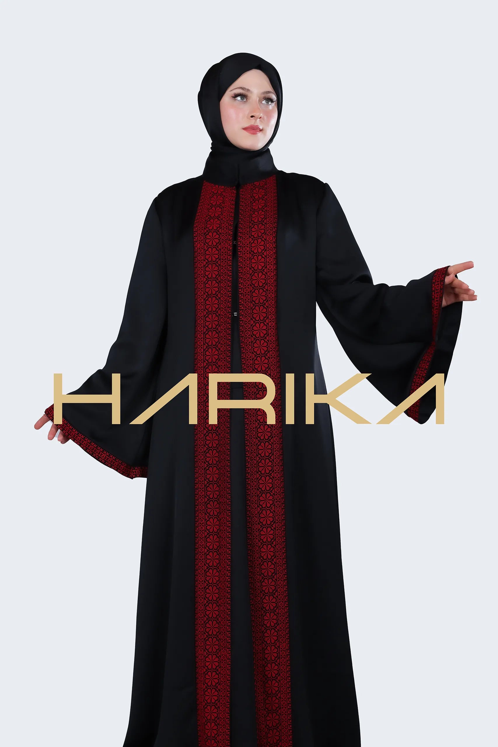 Filistin tarzında Siyah ipek abaya