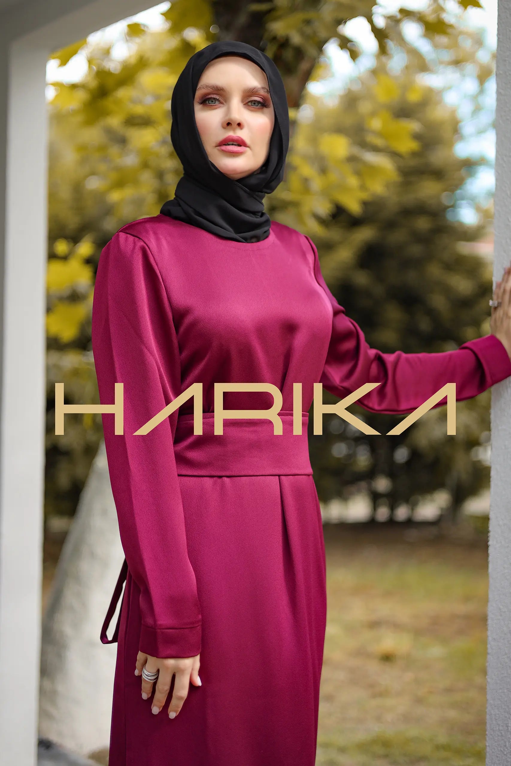 Kemerli fuşya Ipek krep elbise - "Pratik şıklık"
