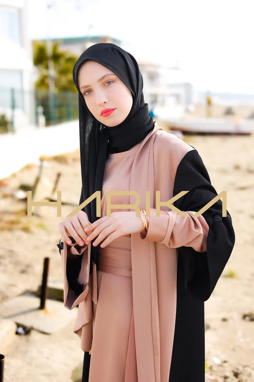 Kemerli Ton rengi ipek krep elbise - "Pratik şıklık"