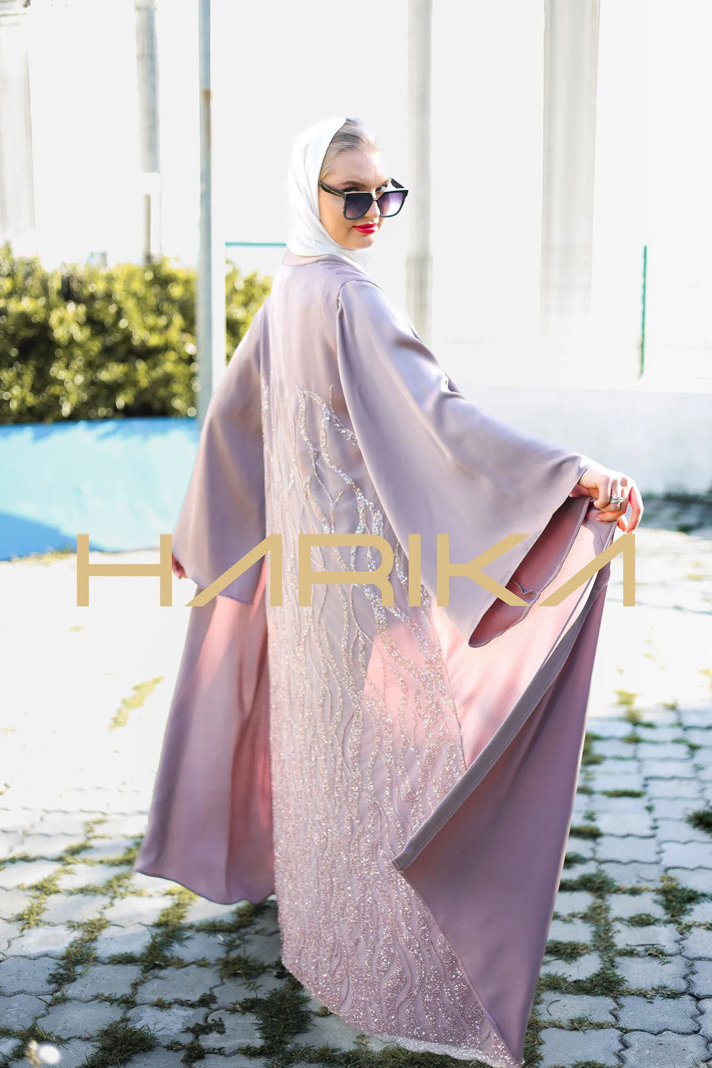 açık Pembe işlemeli ferace