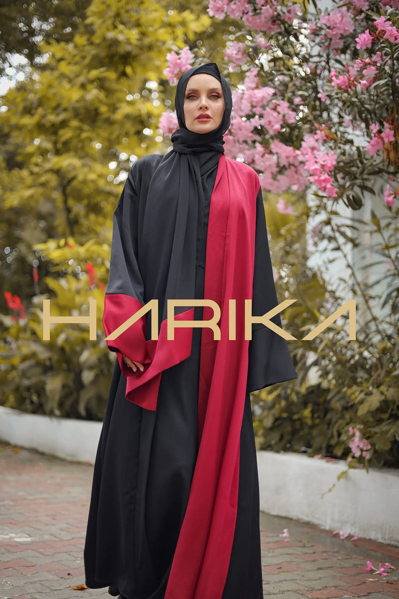 İki renkli Siyah ve Pordo ipek krep Ferace