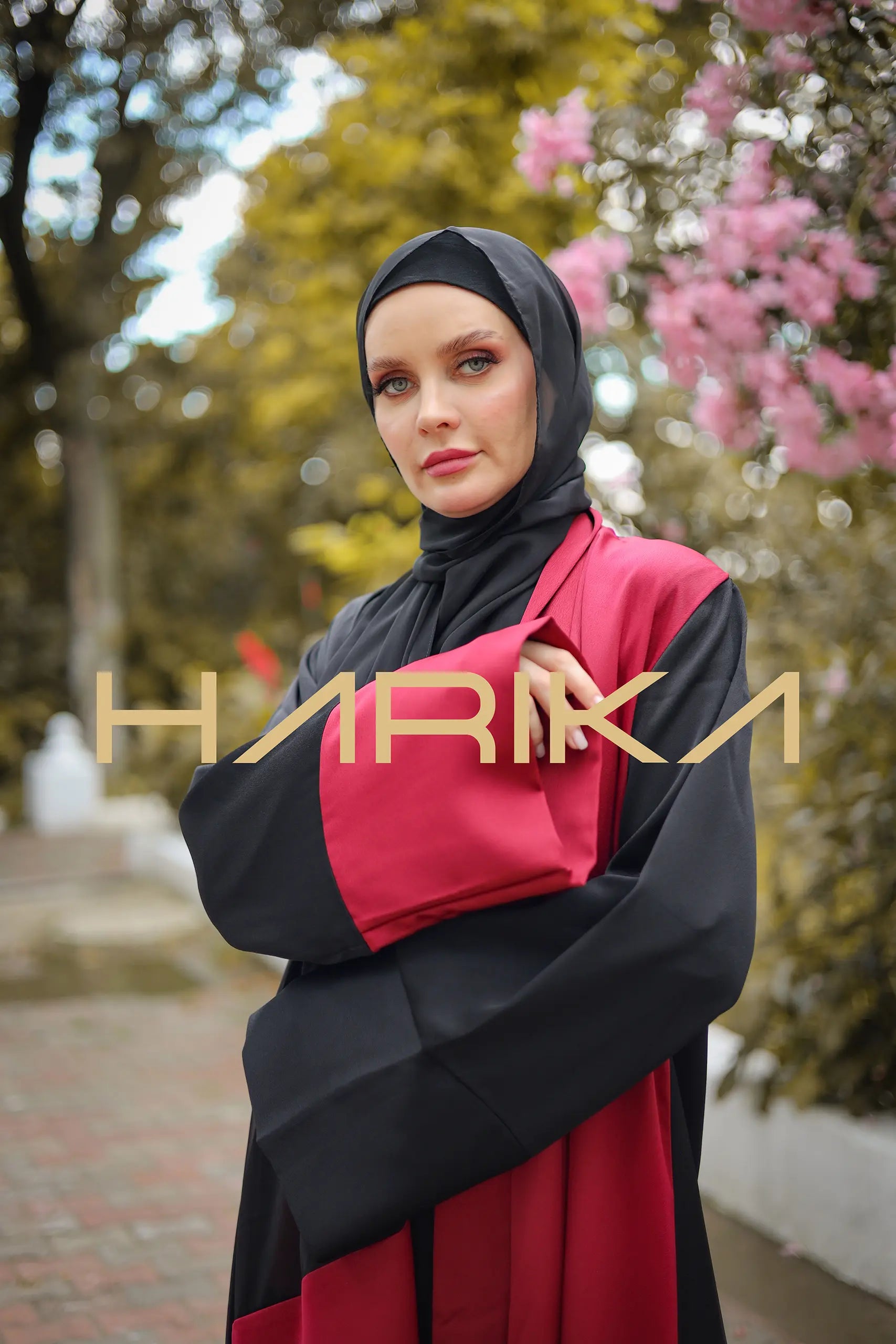 İki renkli Siyah ve Pordo ipek krep Ferace
