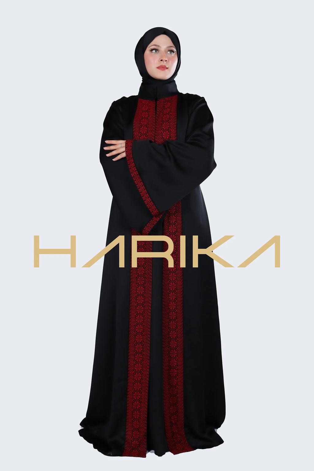 Filistin tarzında Siyah ipek abaya