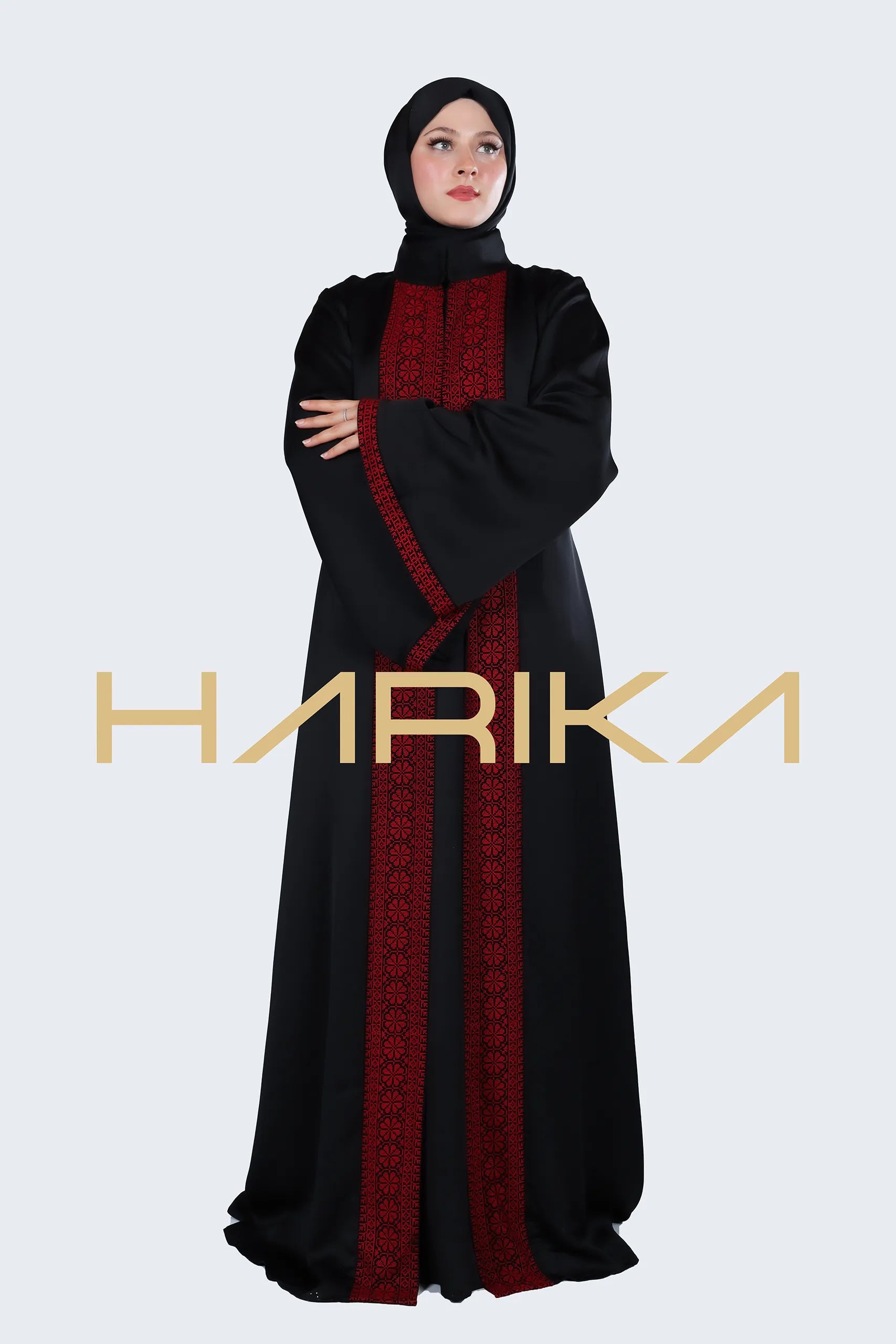 Filistin tarzında Siyah ipek abaya