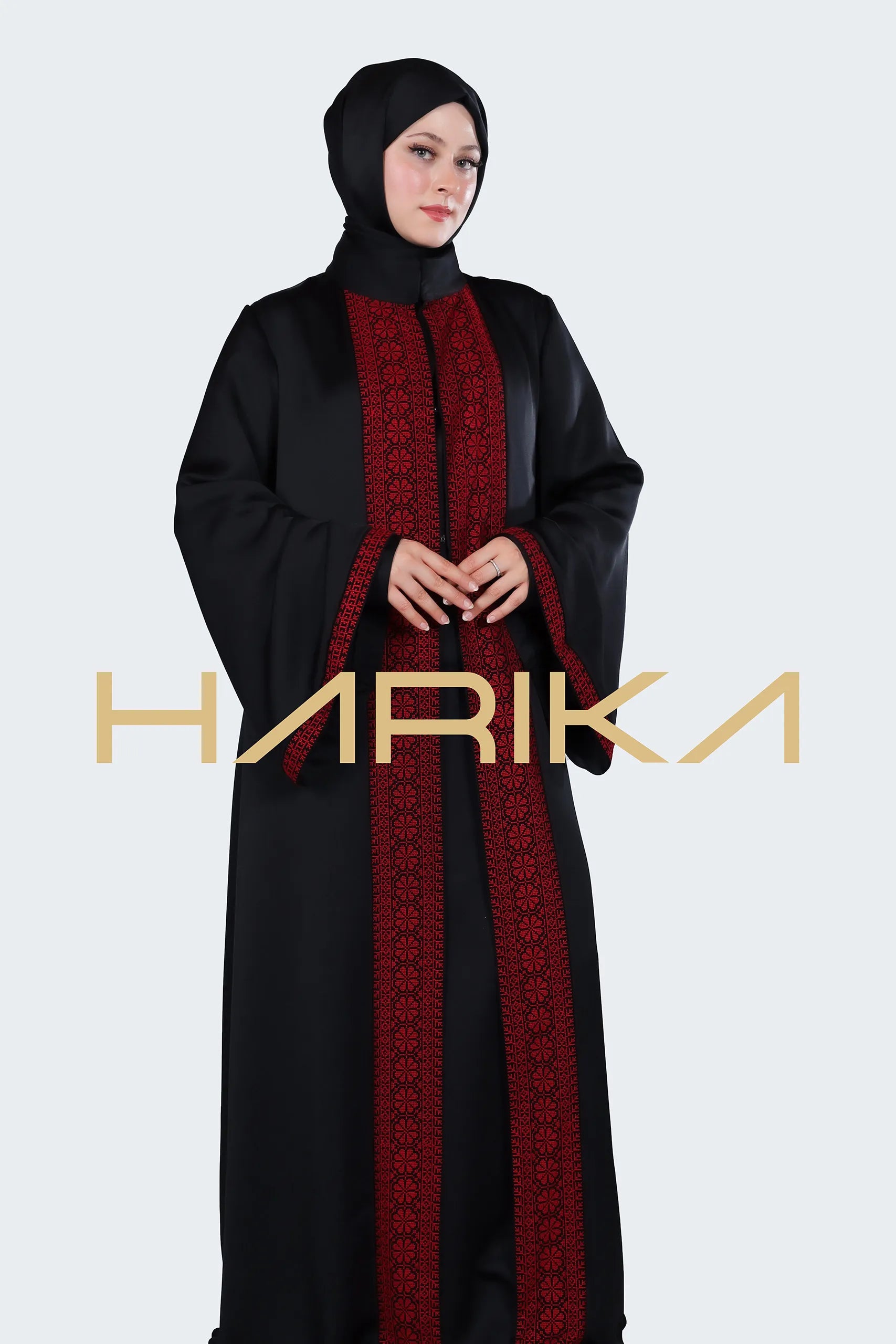 Filistin tarzında Siyah ipek abaya