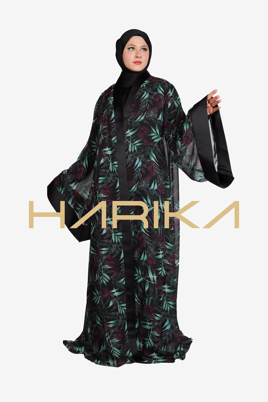 Floral patterned chiffon abaya
