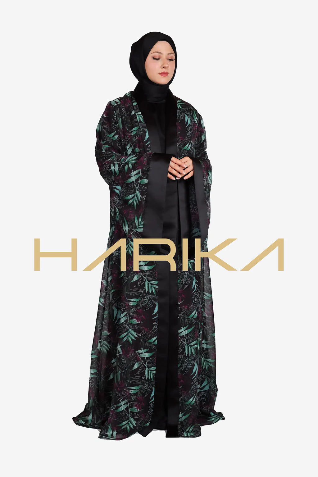 Floral patterned chiffon abaya