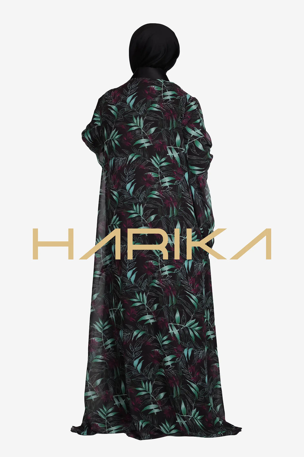 Floral patterned chiffon abaya