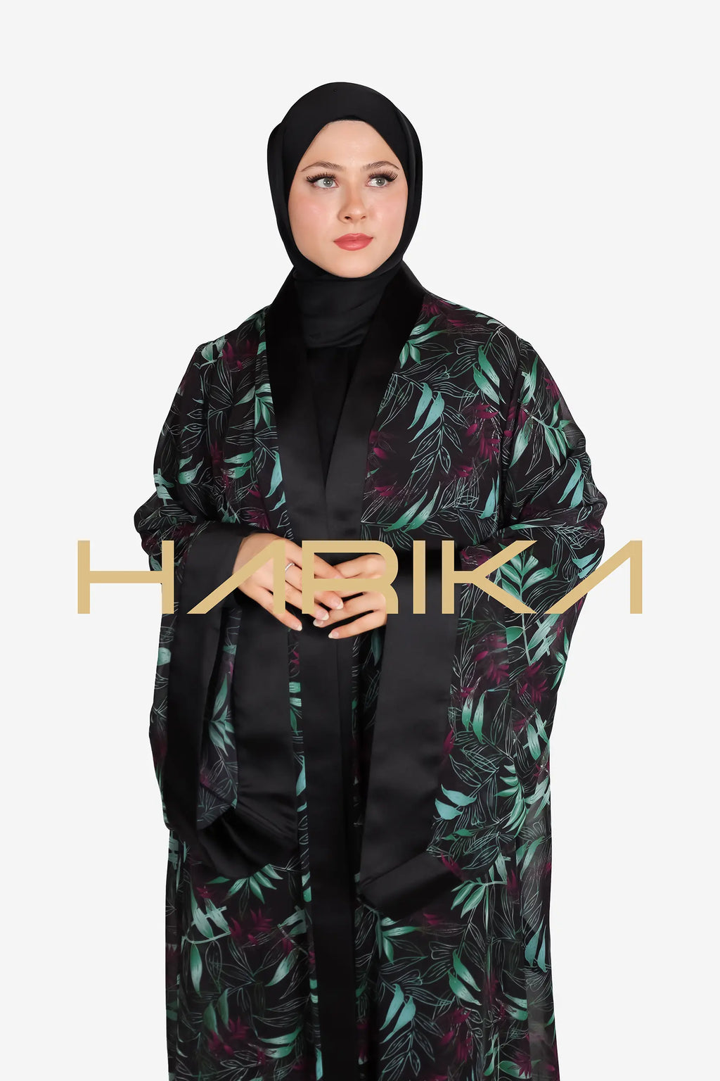 Floral patterned chiffon abaya