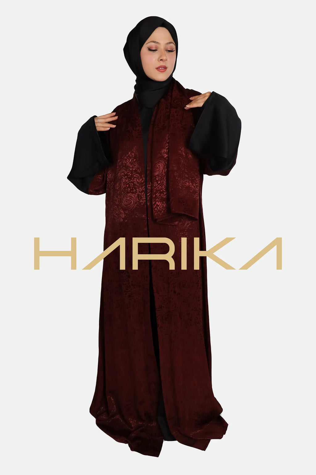 Bordu çiçek desenli japon ipeği Ferace