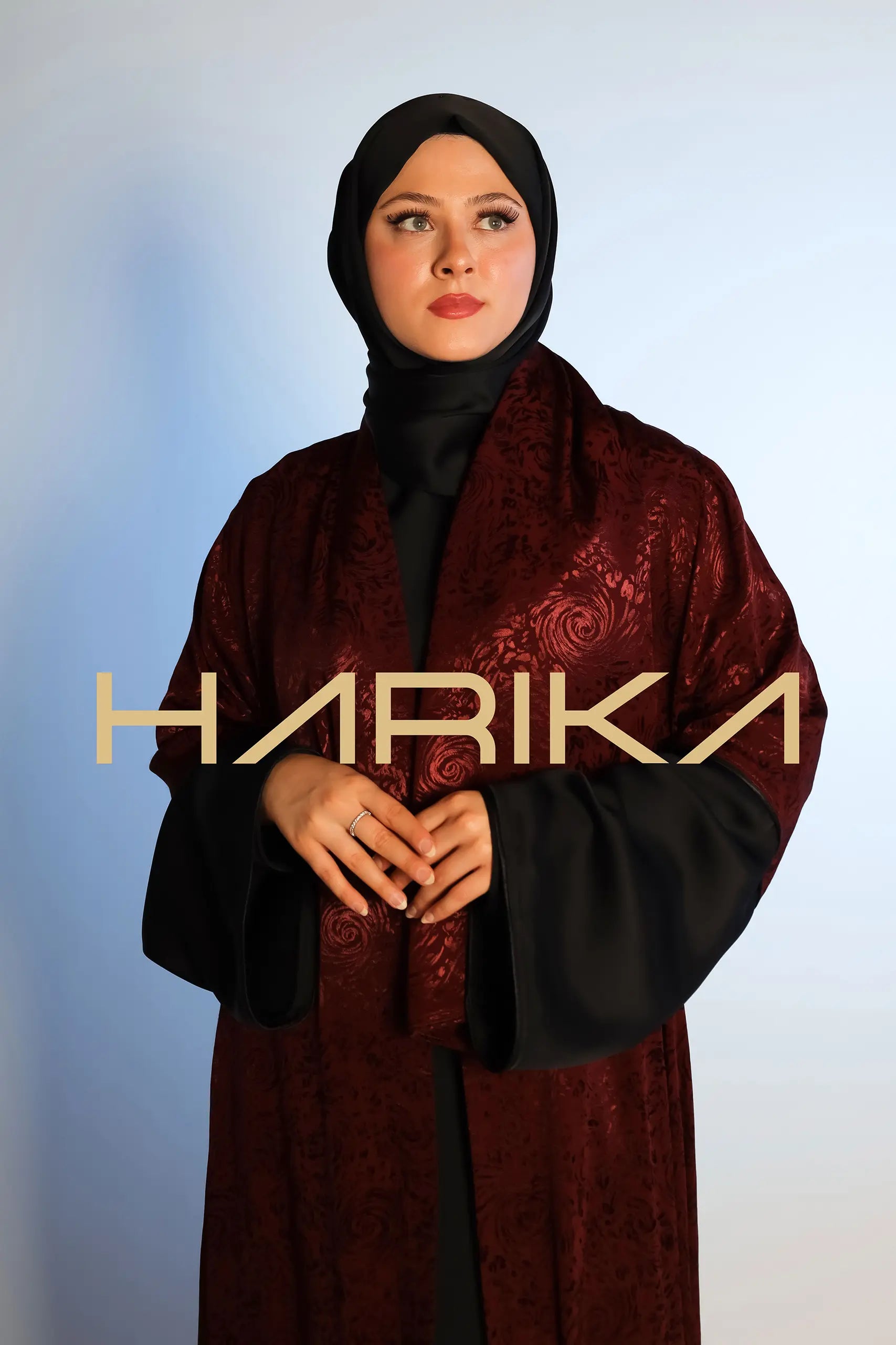 Bordu çiçek desenli japon ipeği Ferace