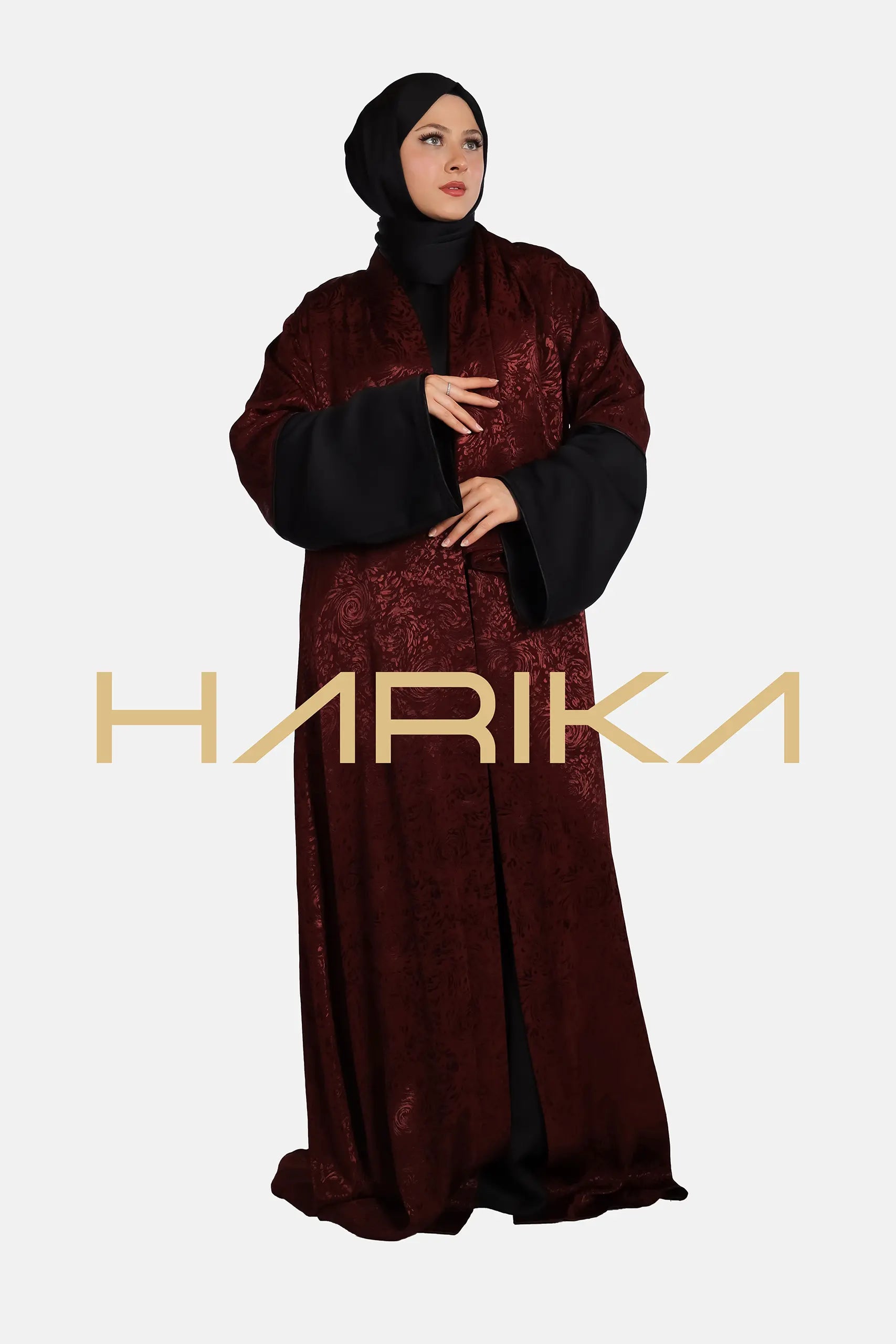 Bordu çiçek desenli japon ipeği Ferace