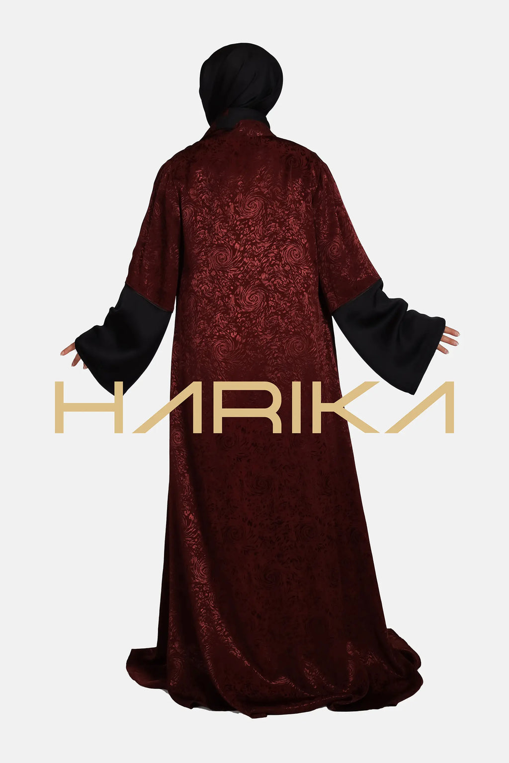 Bordu çiçek desenli japon ipeği Ferace