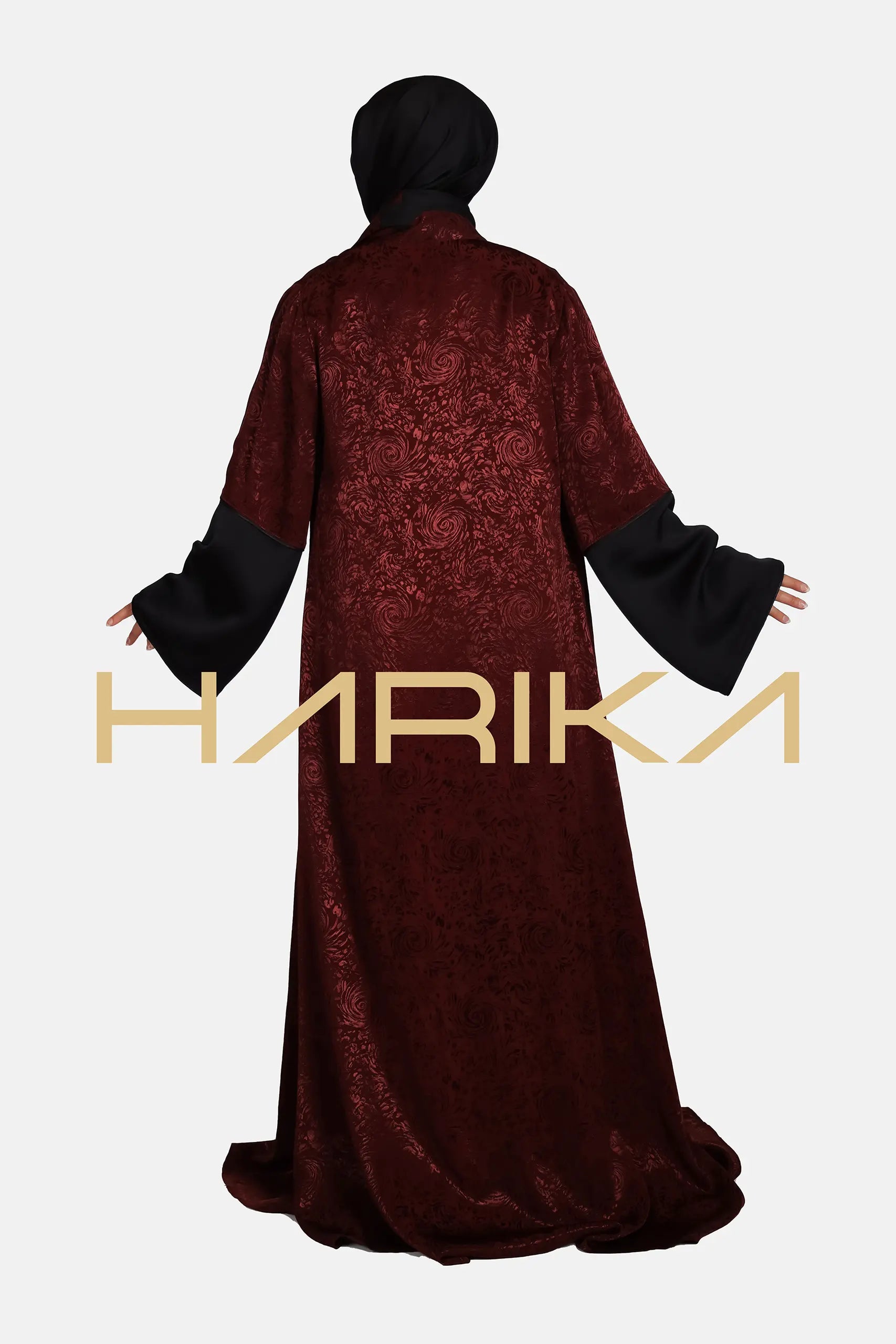 Bordu çiçek desenli japon ipeği Ferace