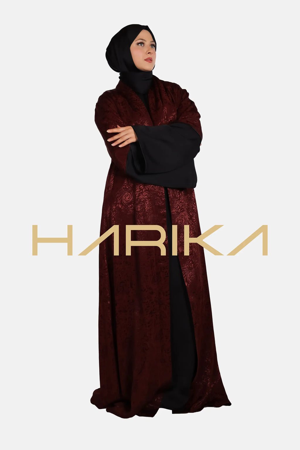 Bordu çiçek desenli japon ipeği Ferace