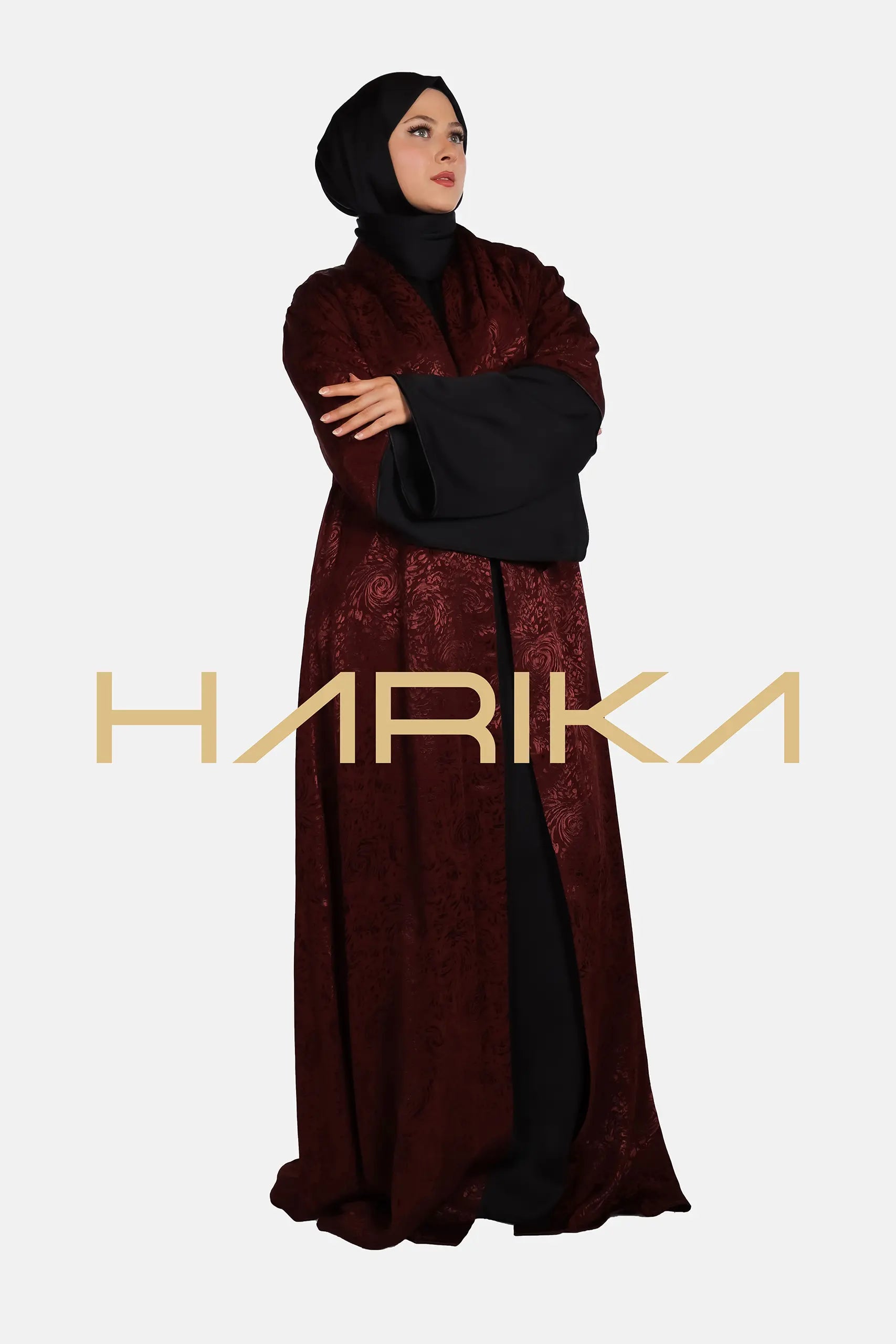 Bordu çiçek desenli japon ipeği Ferace