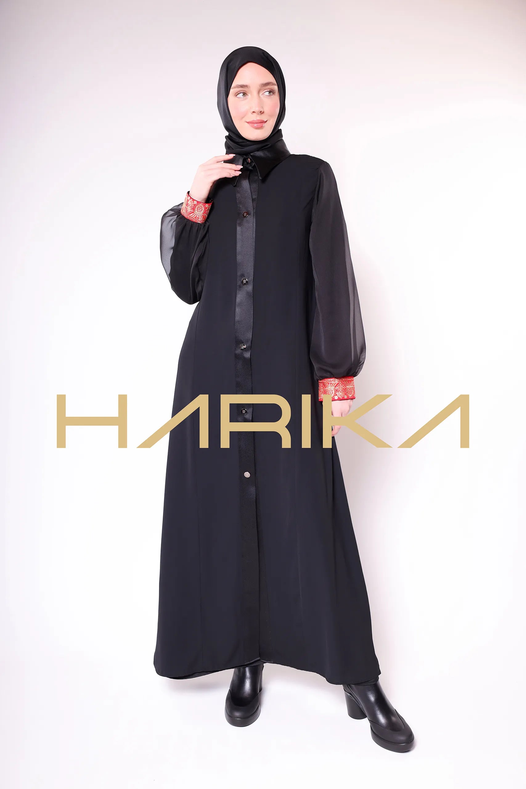 Dubai silk abaya with balloon sleeves 