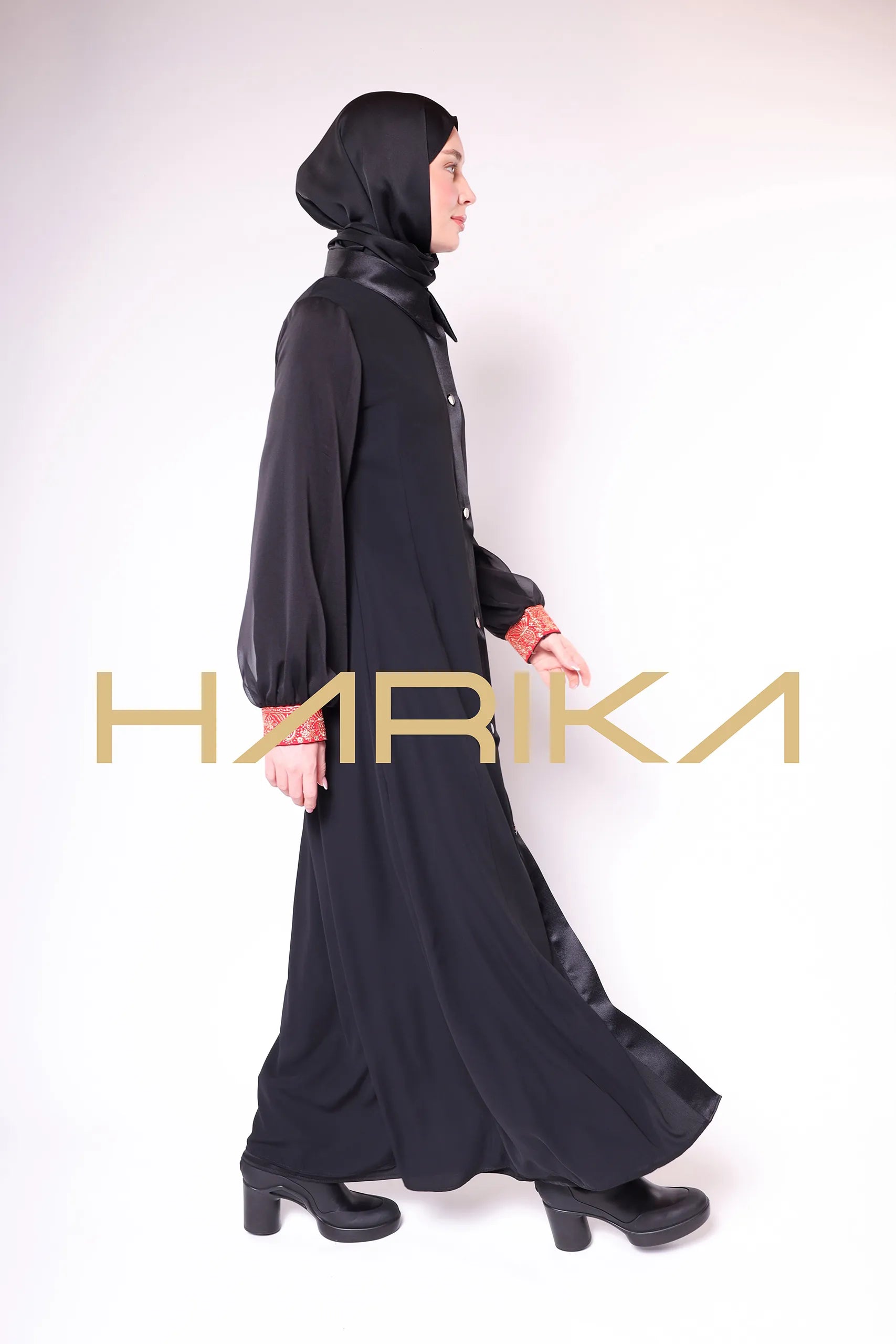 Dubai silk abaya with balloon sleeves 