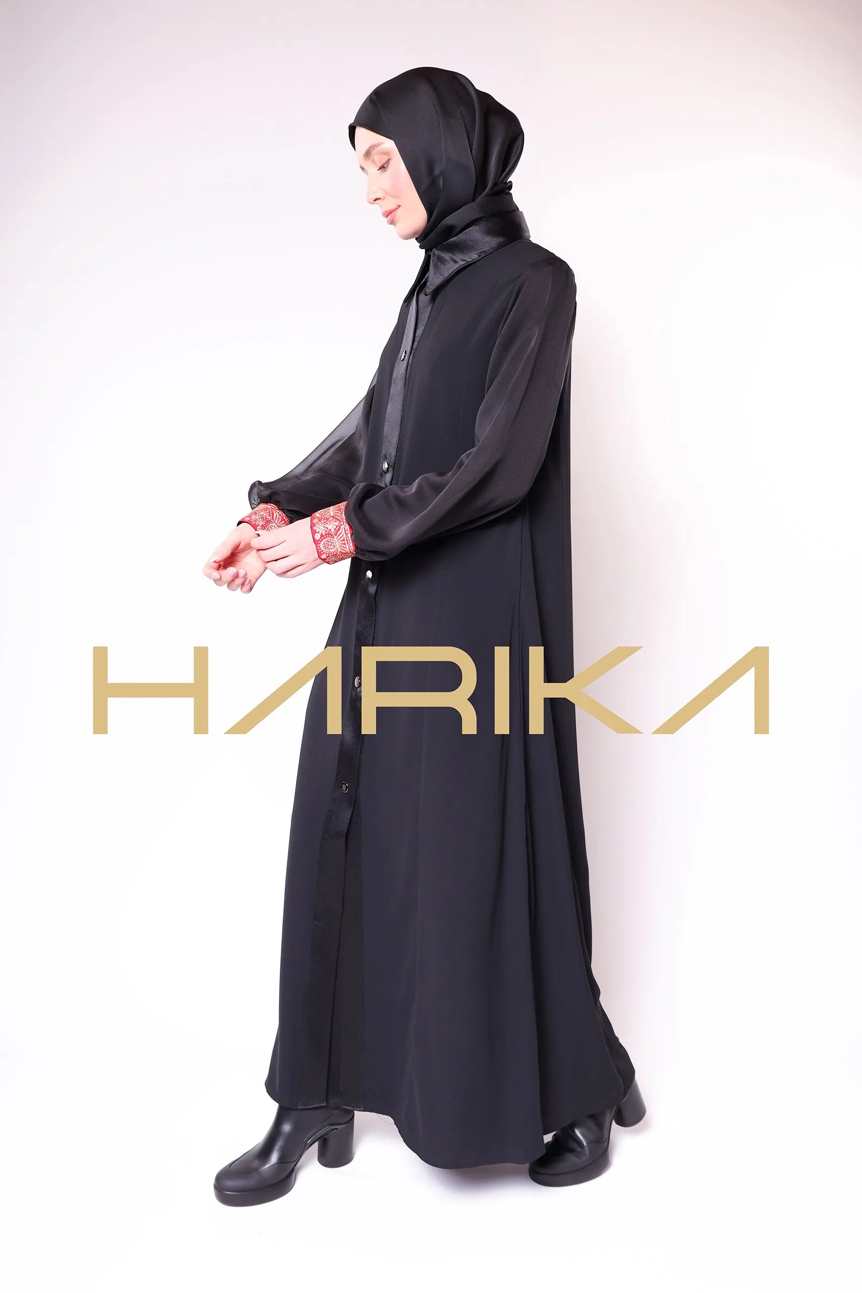 Dubai silk abaya with balloon sleeves 