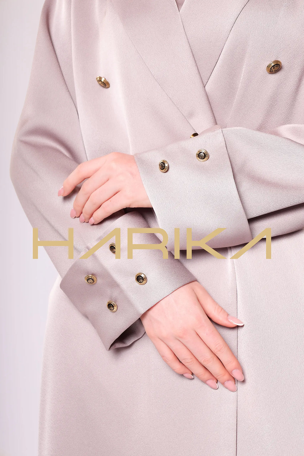Beige Jacket Style Abaya with Button Detail 