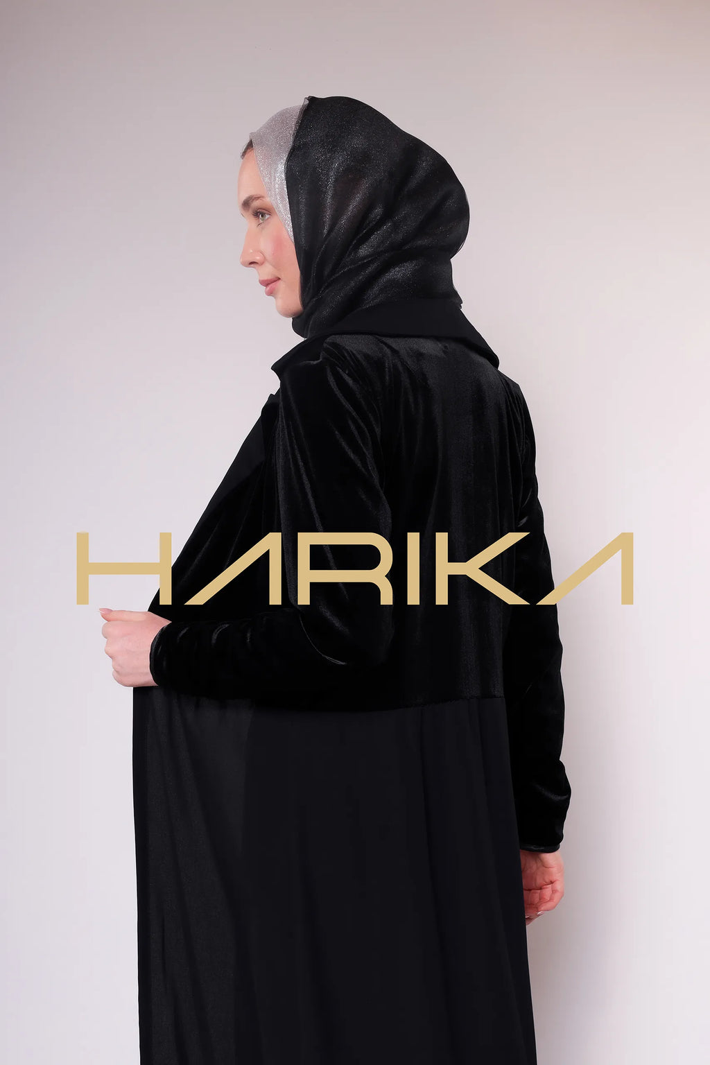 Long Black Abaya with Velvet Details
