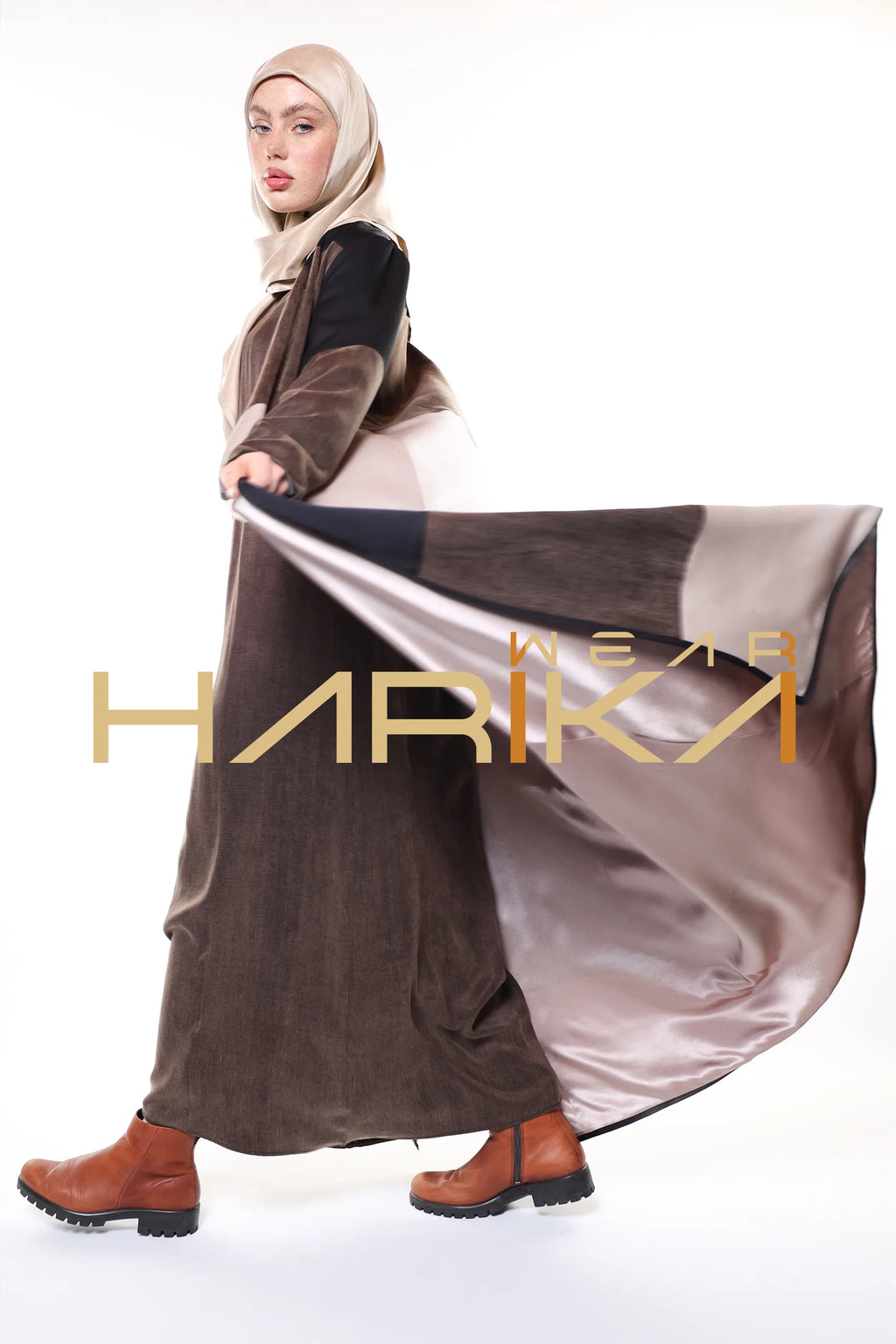 ALASİL Abaya – Luxury Cupra Abaya in Brown, Beige and Black Tones  