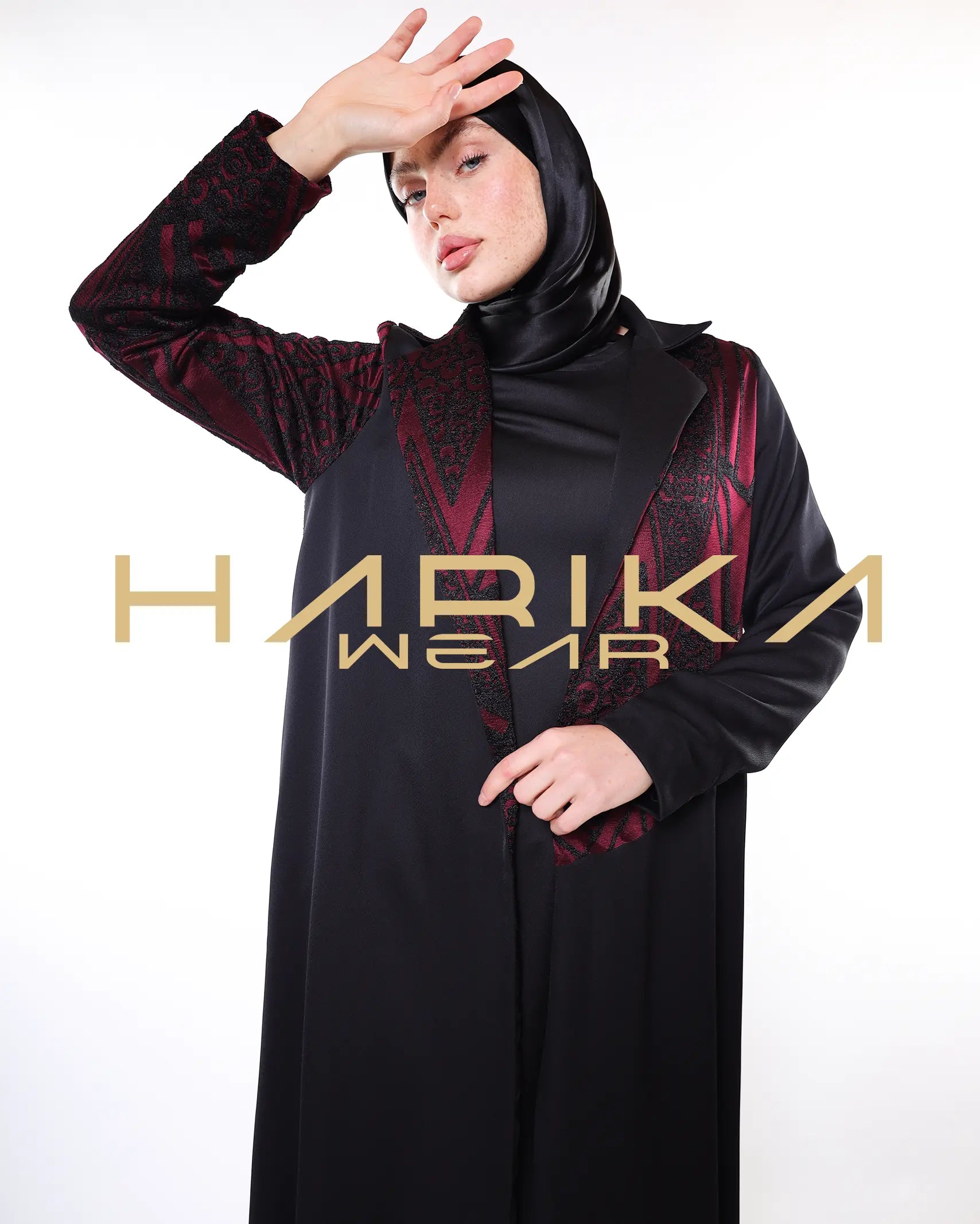 ALEV - BORDO İLE SİYAH ŞIK ABAYA