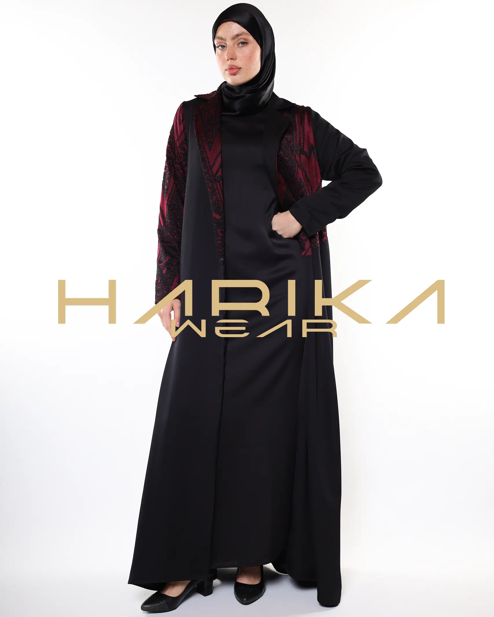 ALEV - BORDO İLE SİYAH ŞIK ABAYA