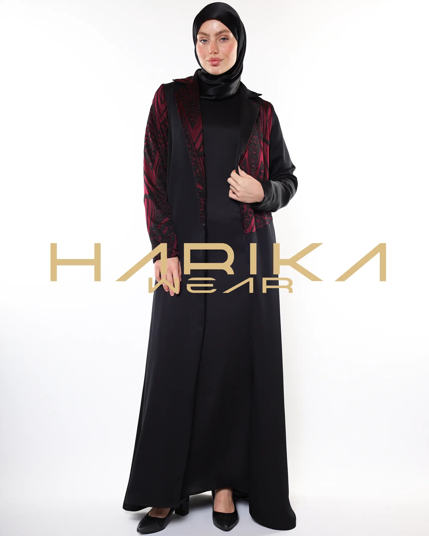ALEV - BORDO İLE SİYAH ŞIK ABAYA