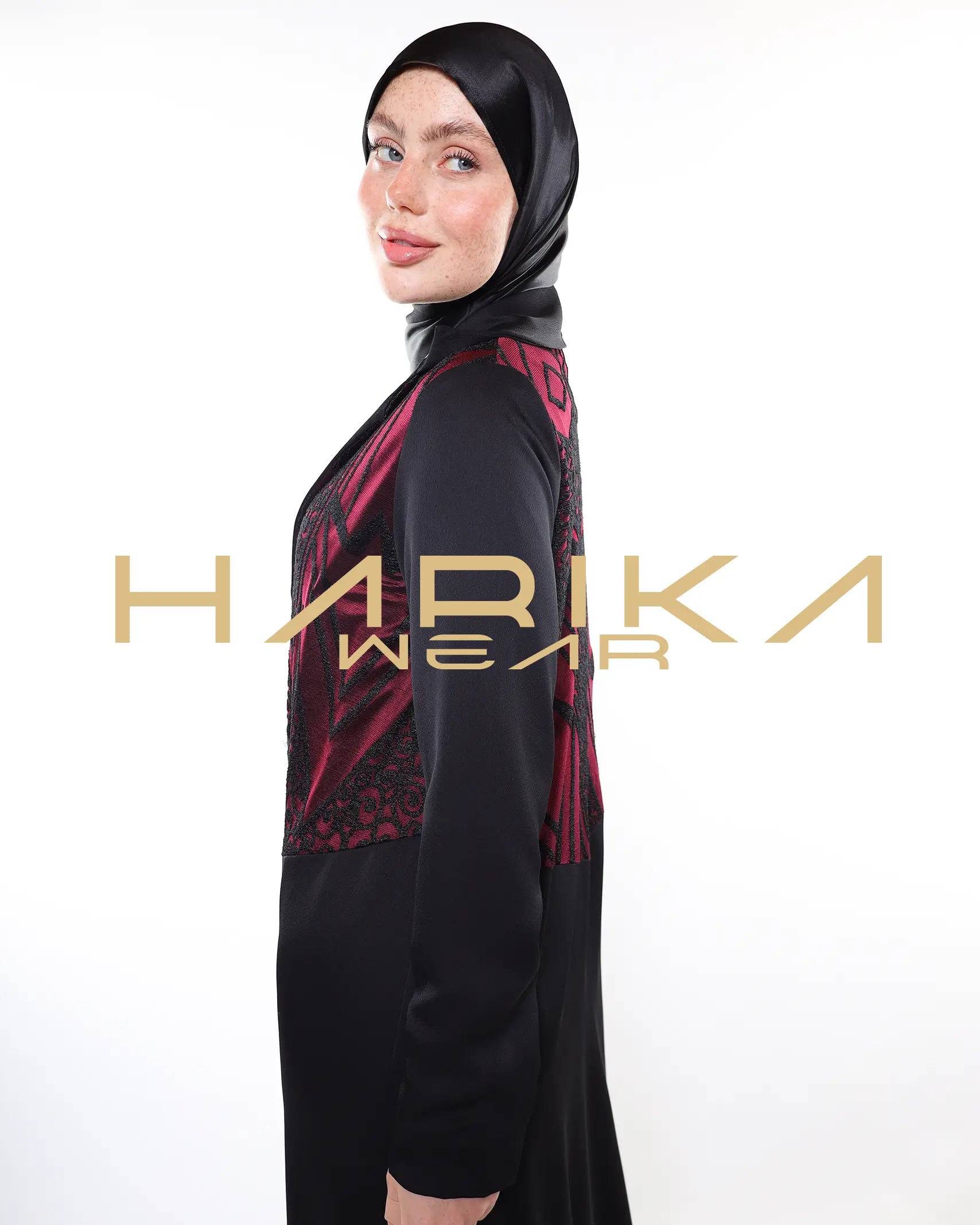 ALEV - BORDO İLE SİYAH ŞIK ABAYA