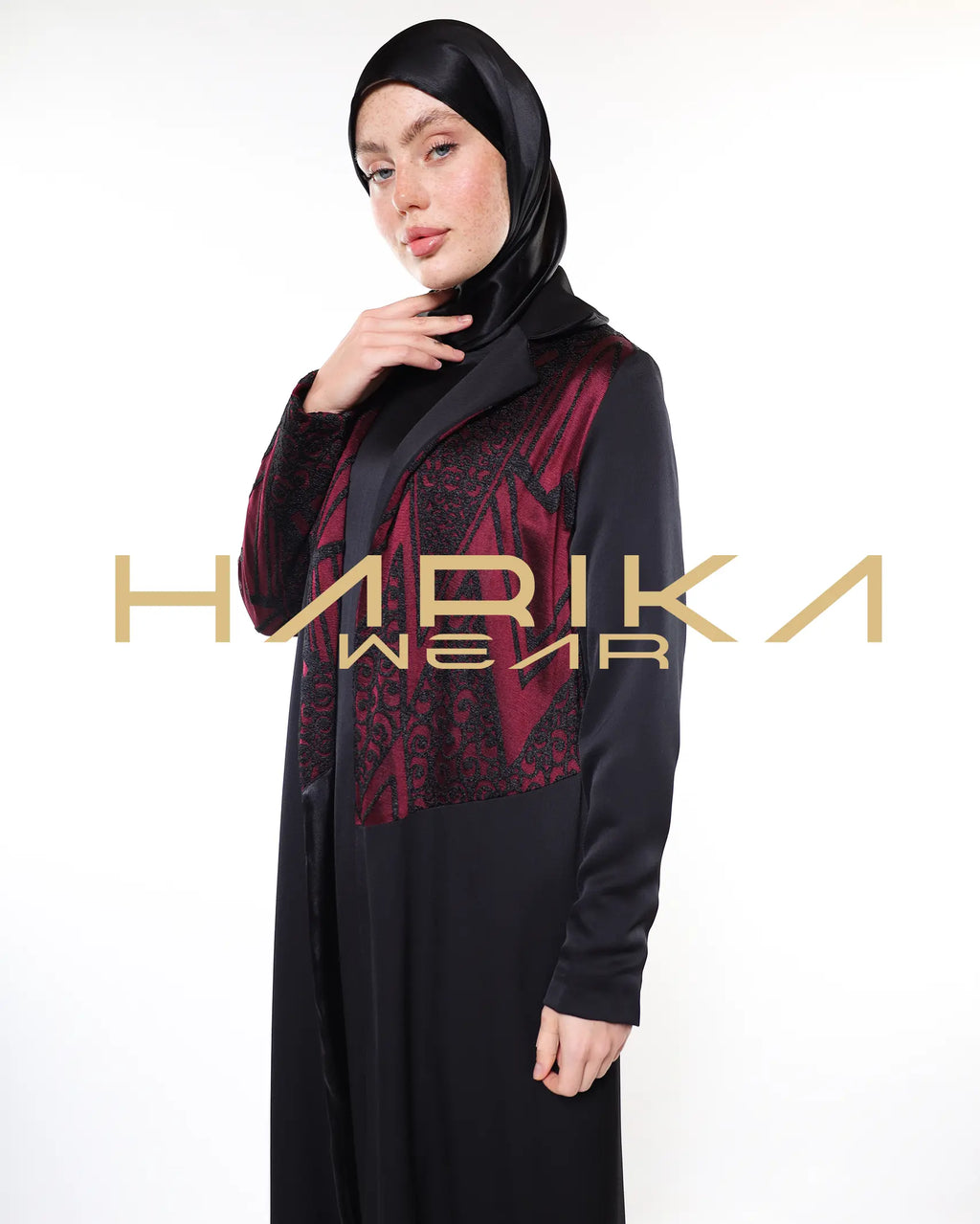 ALEV - BORDO İLE SİYAH ŞIK ABAYA