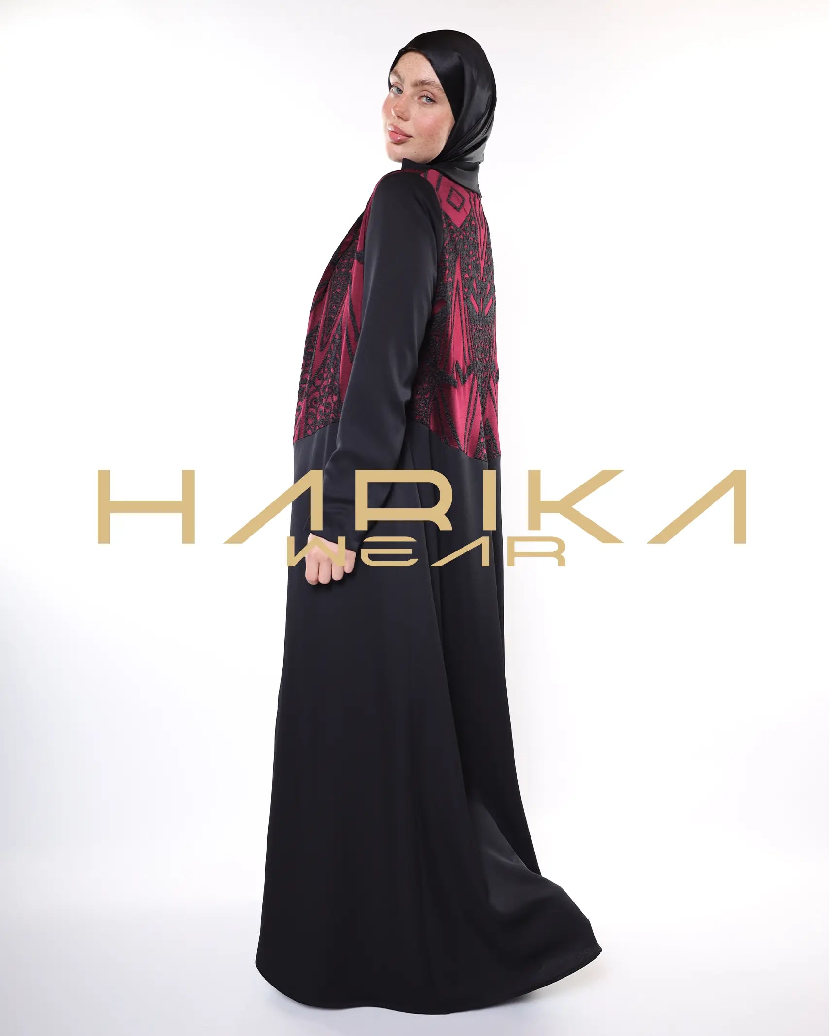 ALEV - BORDO İLE SİYAH ŞIK ABAYA