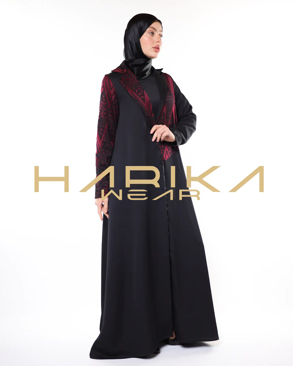 ALEV - BORDO İLE SİYAH ŞIK ABAYA