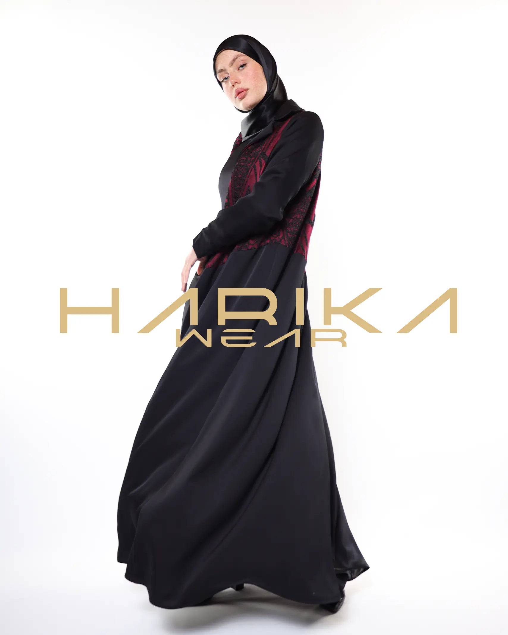 ALEV - BORDO İLE SİYAH ŞIK ABAYA