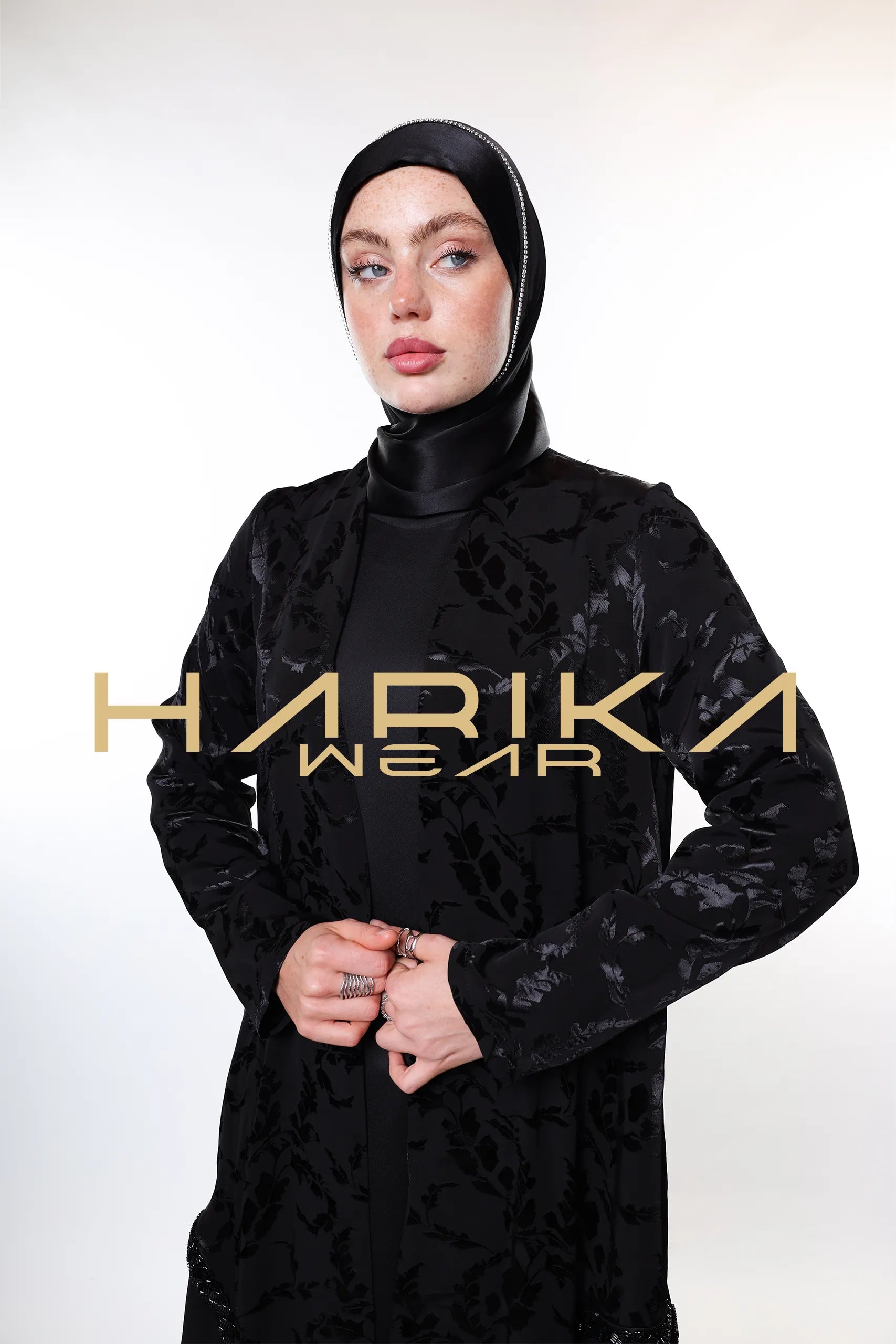 Şık Desenli Siyah Abiye – Premium Jessica Kumaşı | Mütevazı Moda