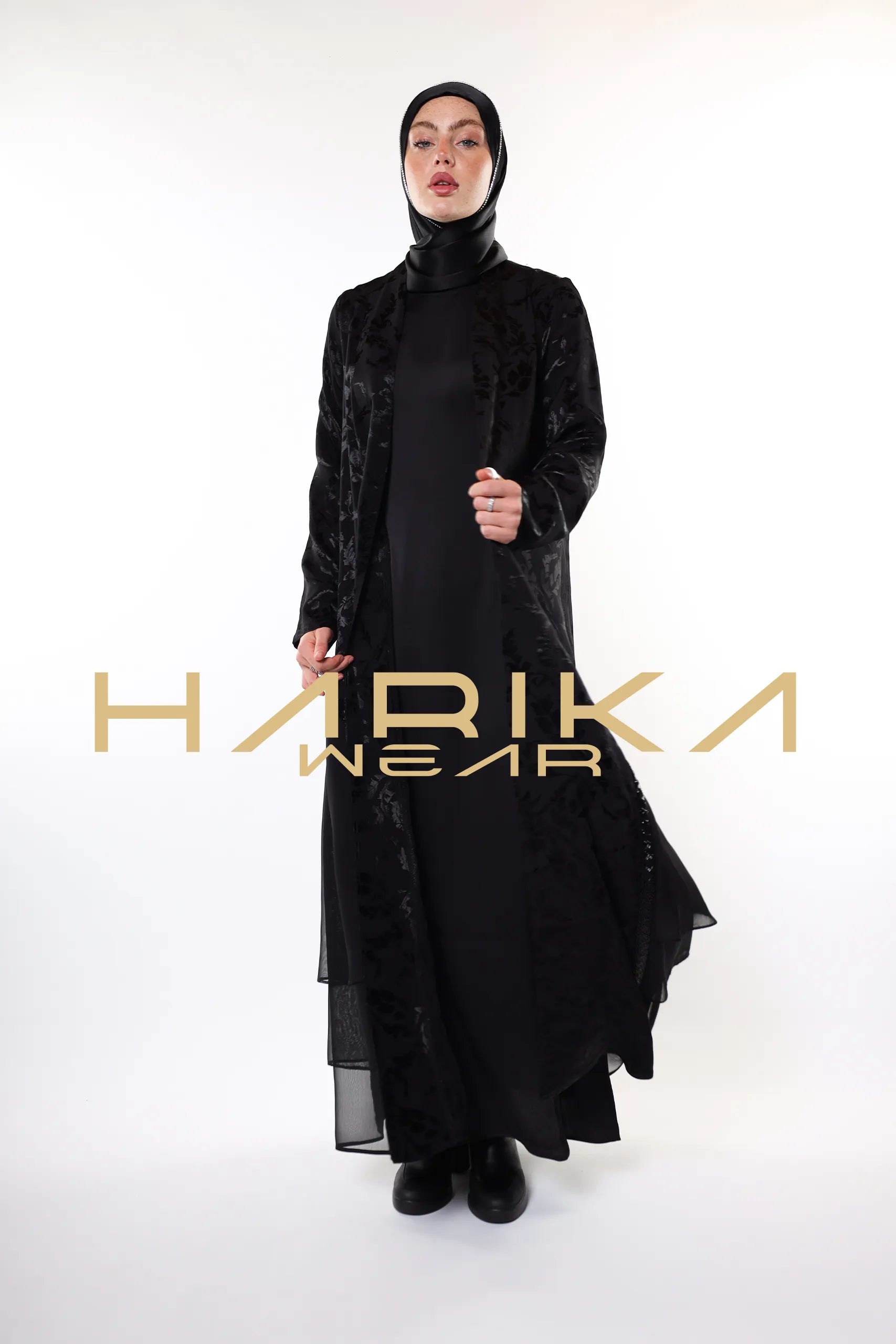Şık Desenli Siyah Abiye – Premium Jessica Kumaşı | Mütevazı Moda