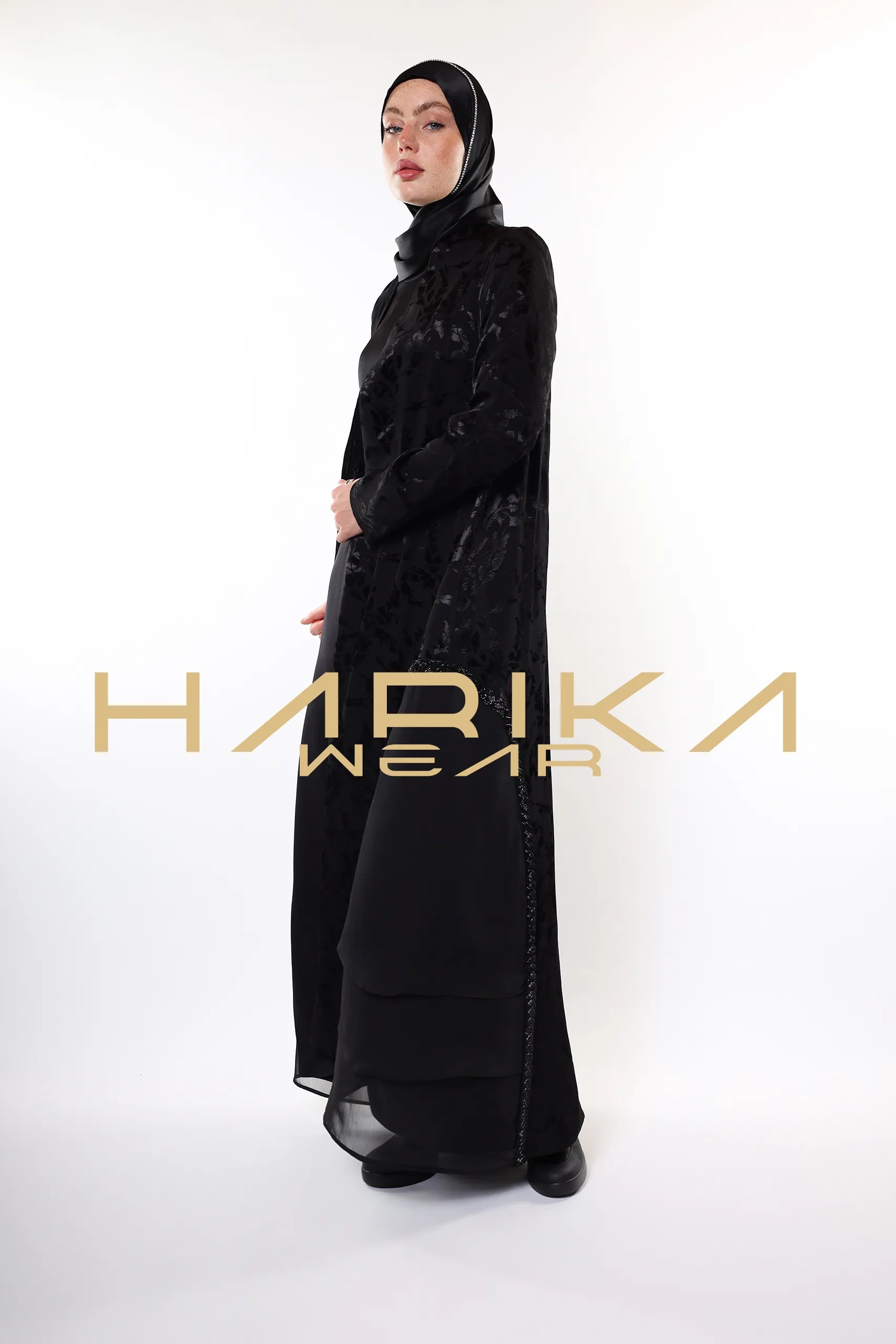 Şık Desenli Siyah Abiye – Premium Jessica Kumaşı | Mütevazı Moda