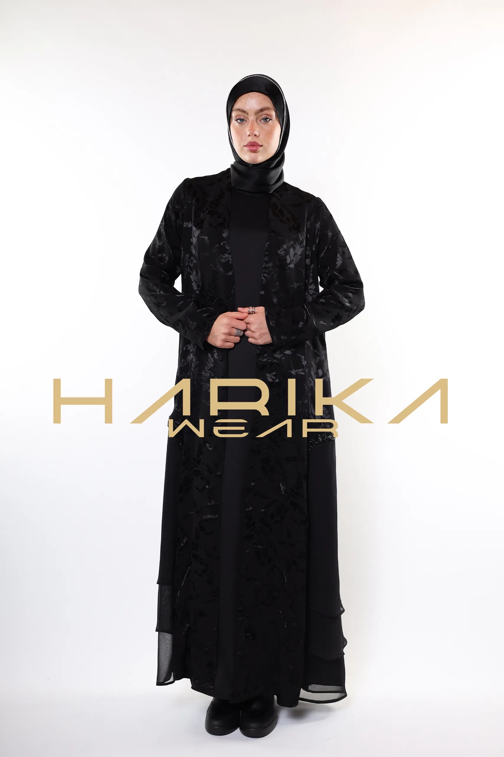 Şık Desenli Siyah Abiye – Premium Jessica Kumaşı | Mütevazı Moda
