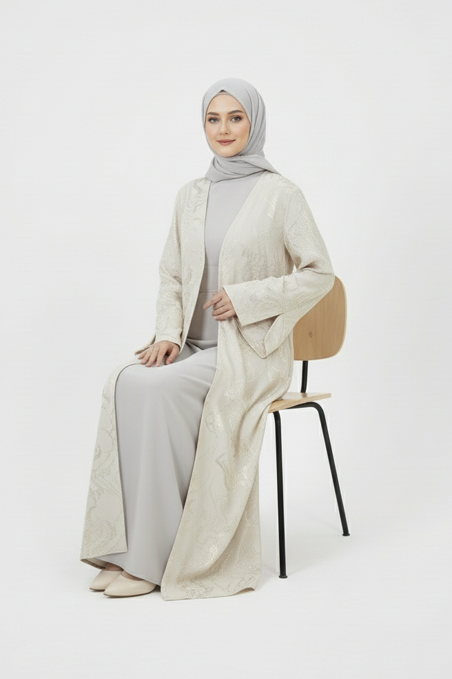 Japon İpeği Desenli Siyah Abaya – Lüks ve Zamansız Zarafet