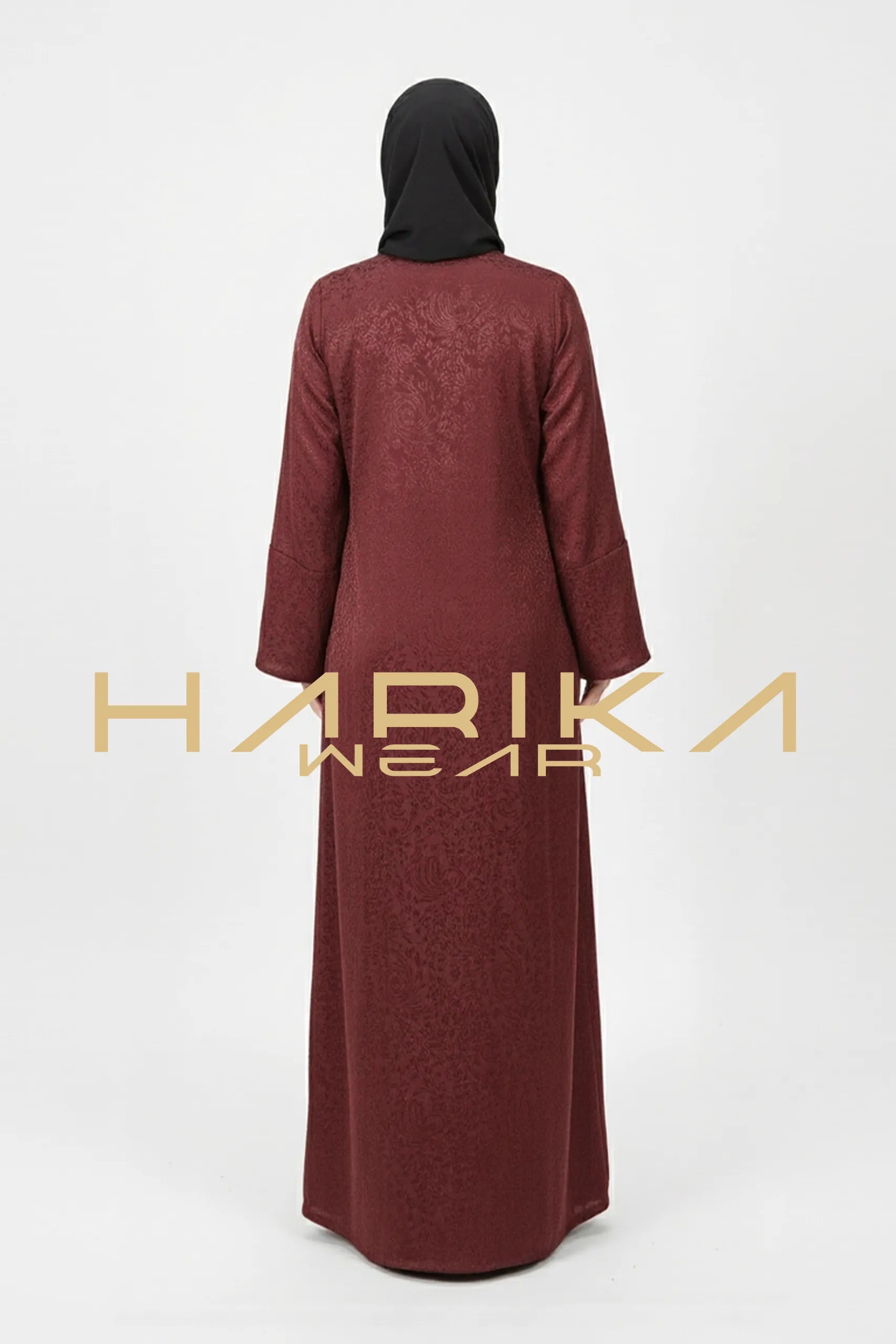 Japon İpeği Desenli Siyah Abaya – Lüks ve Zamansız Zarafet