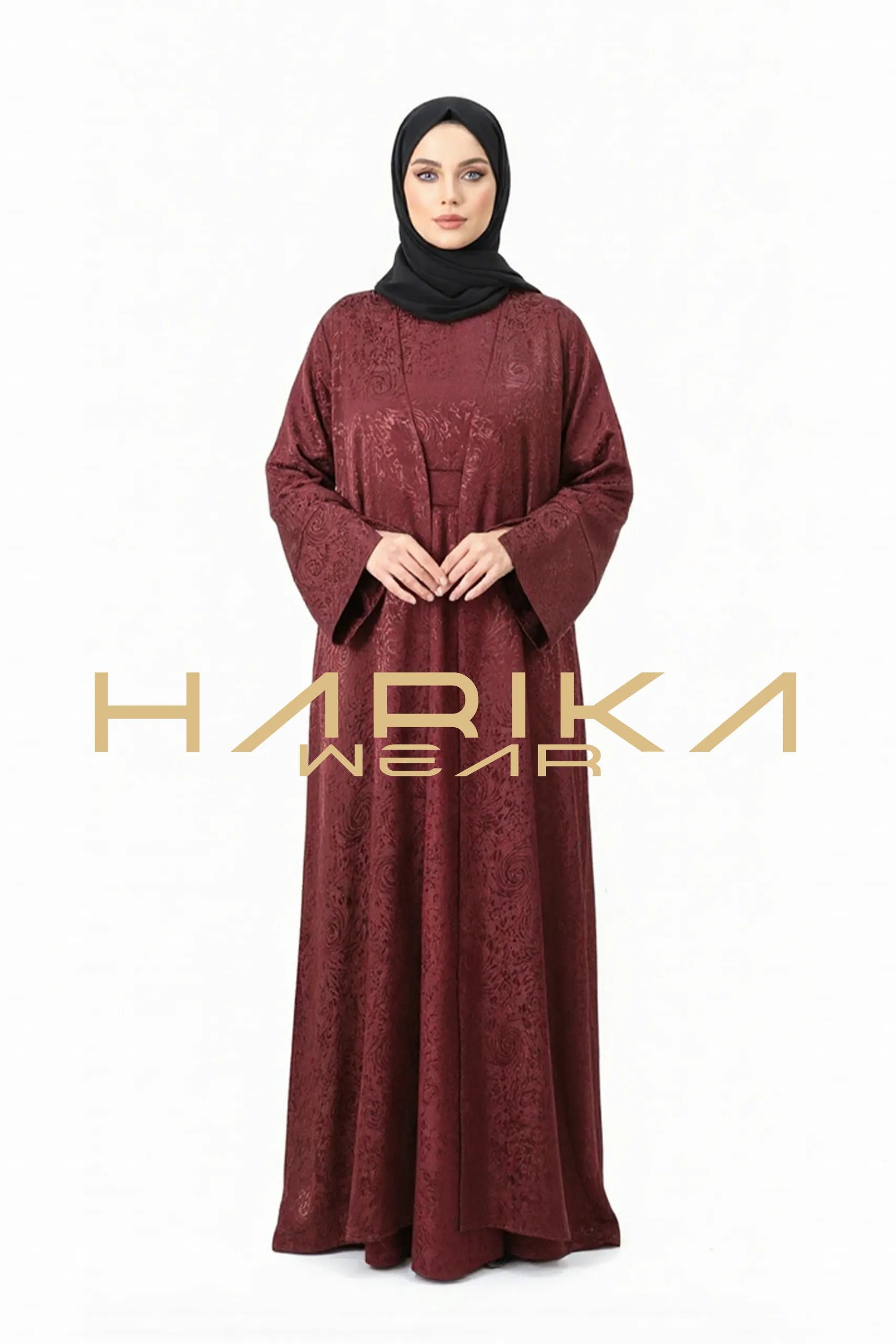 Japon İpeği Desenli Siyah Abaya – Lüks ve Zamansız Zarafet