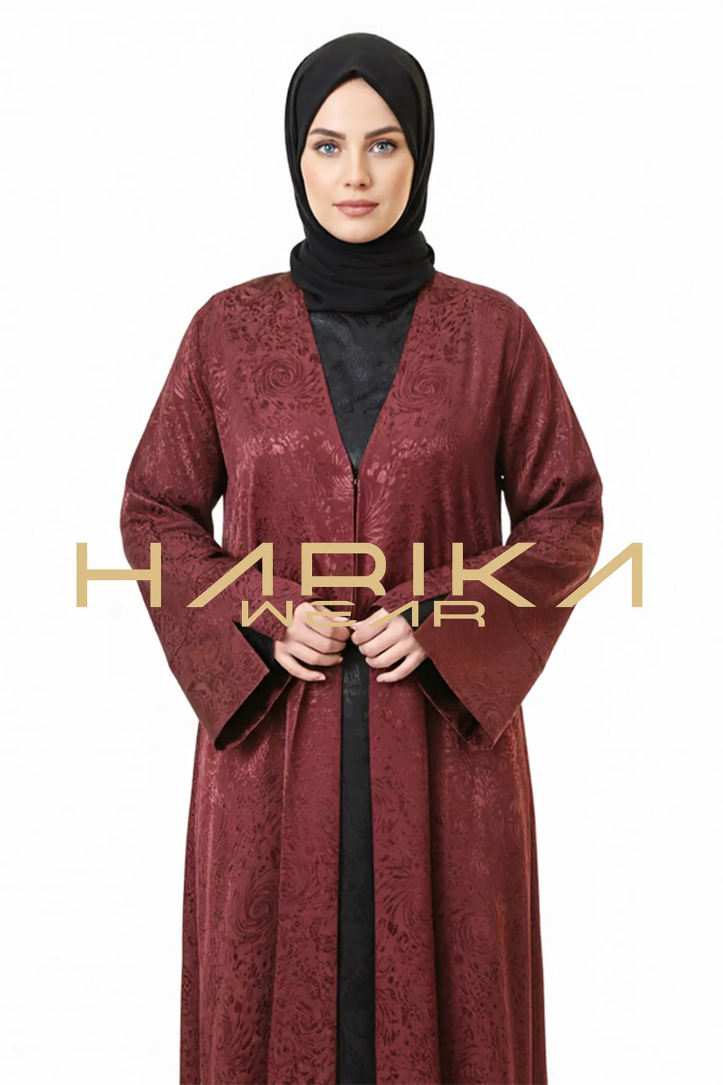 Japon İpeği Desenli Siyah Abaya – Lüks ve Zamansız Zarafet