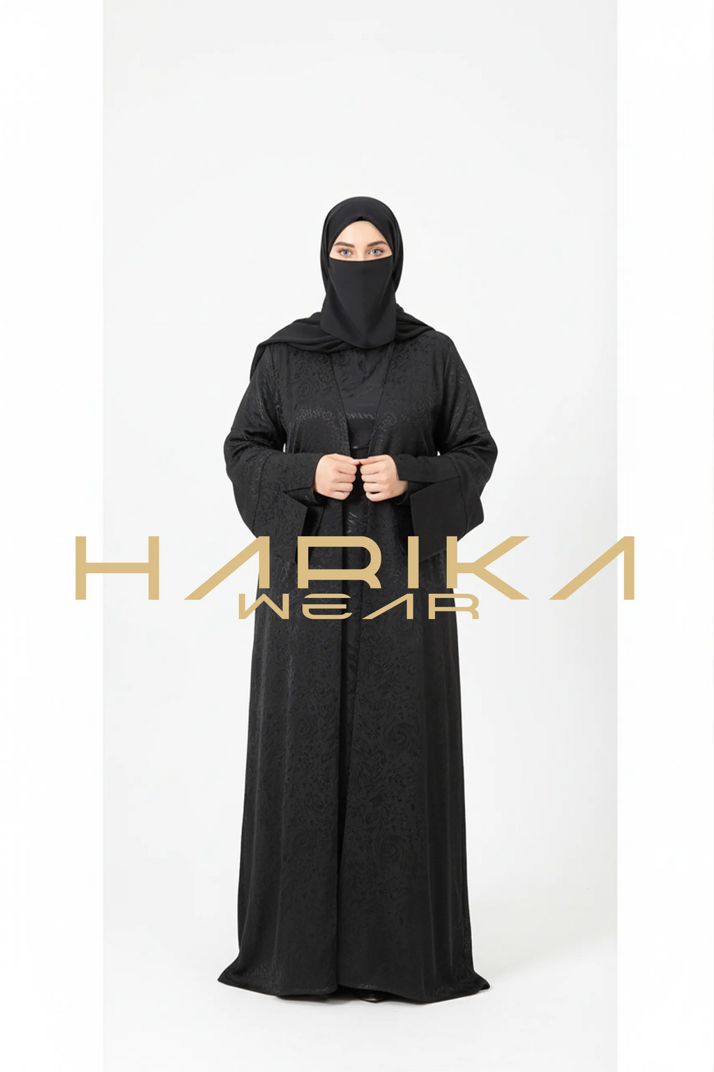 Japon İpeği Desenli Siyah Abaya – Lüks ve Zamansız Zarafet