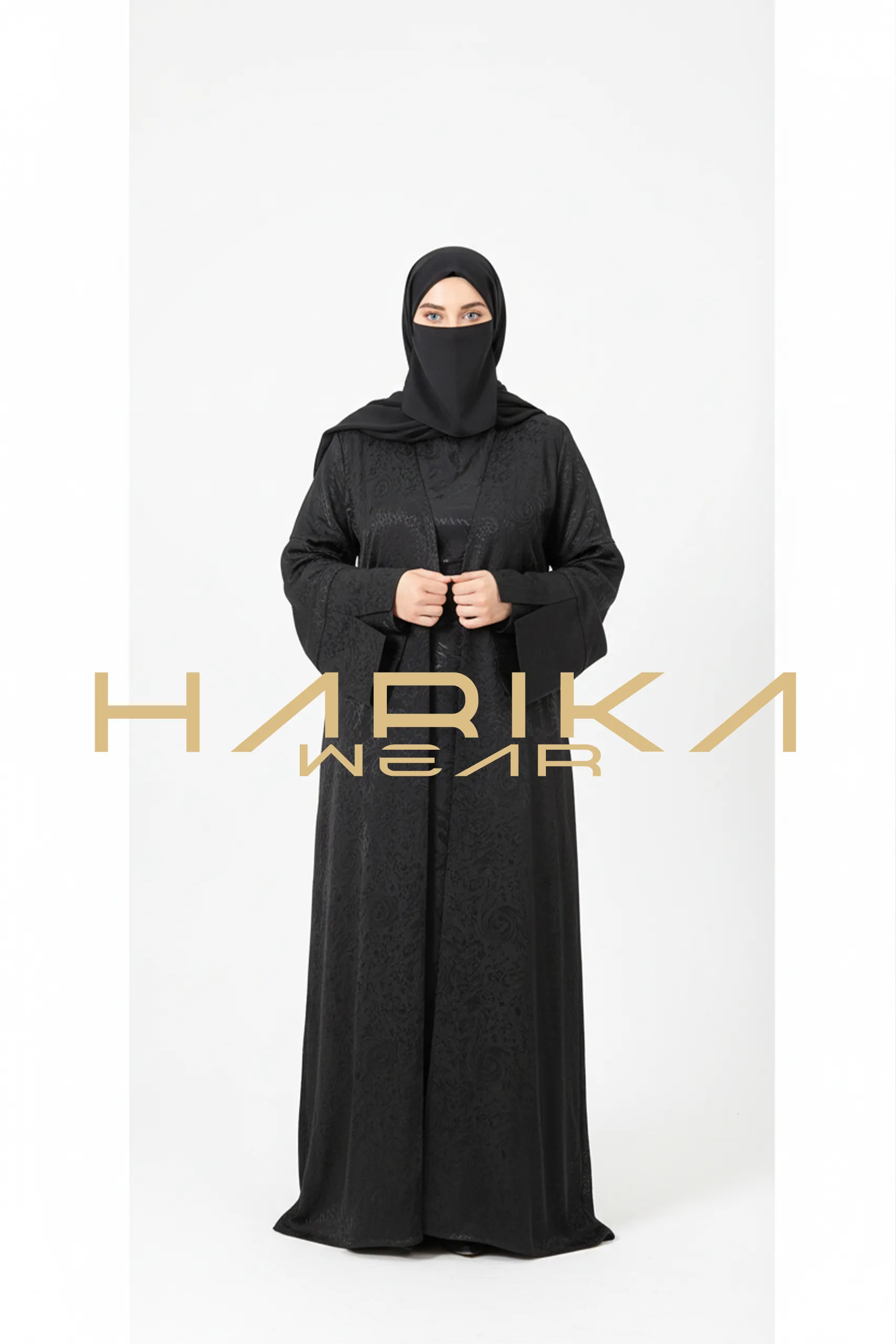 Japon İpeği Desenli Siyah Abaya – Lüks ve Zamansız Zarafet