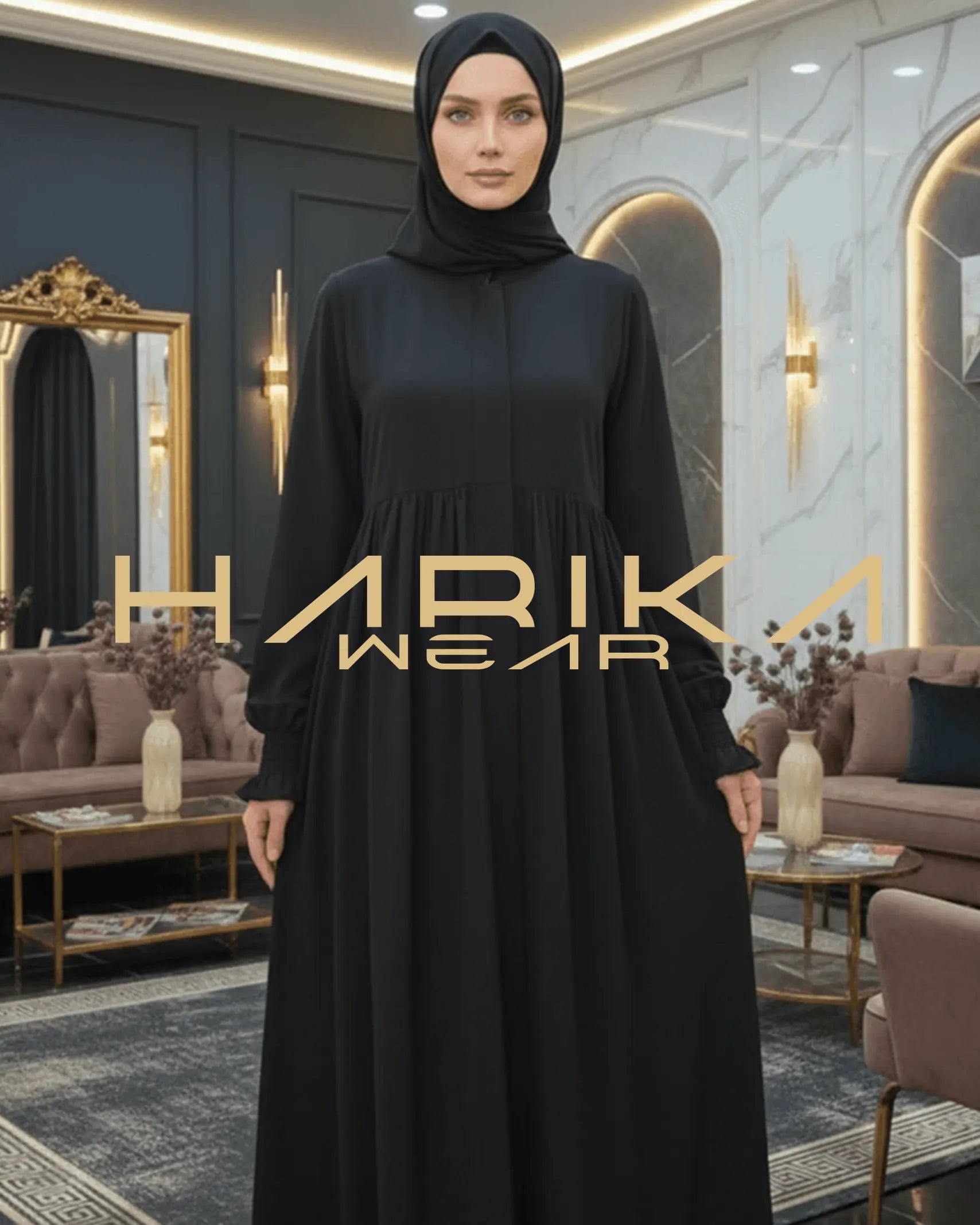 DUBAİ İPEĞİNDEN LASTİKLİ KOLLU ABAYA