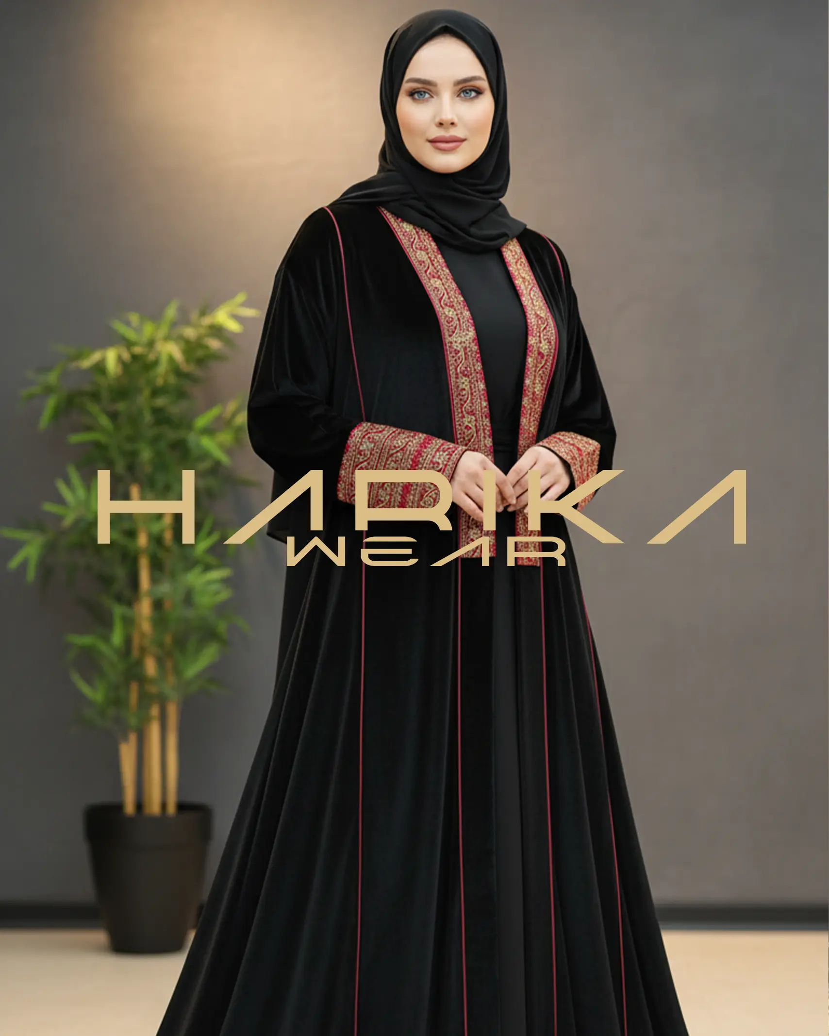Özel renkli nakışları kadifeli Abaya