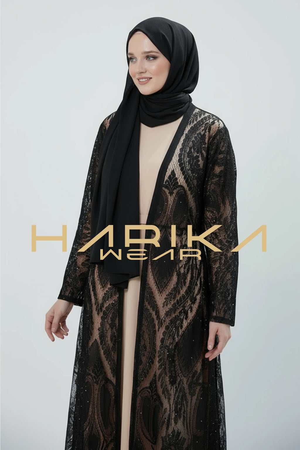 DENTELİ BONCUKLU SİYAH ABAYA