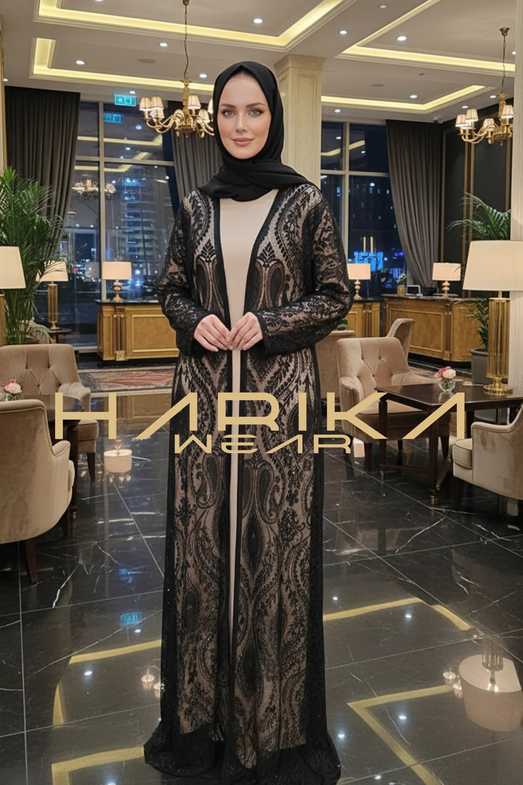 DENTELİ BONCUKLU SİYAH ABAYA