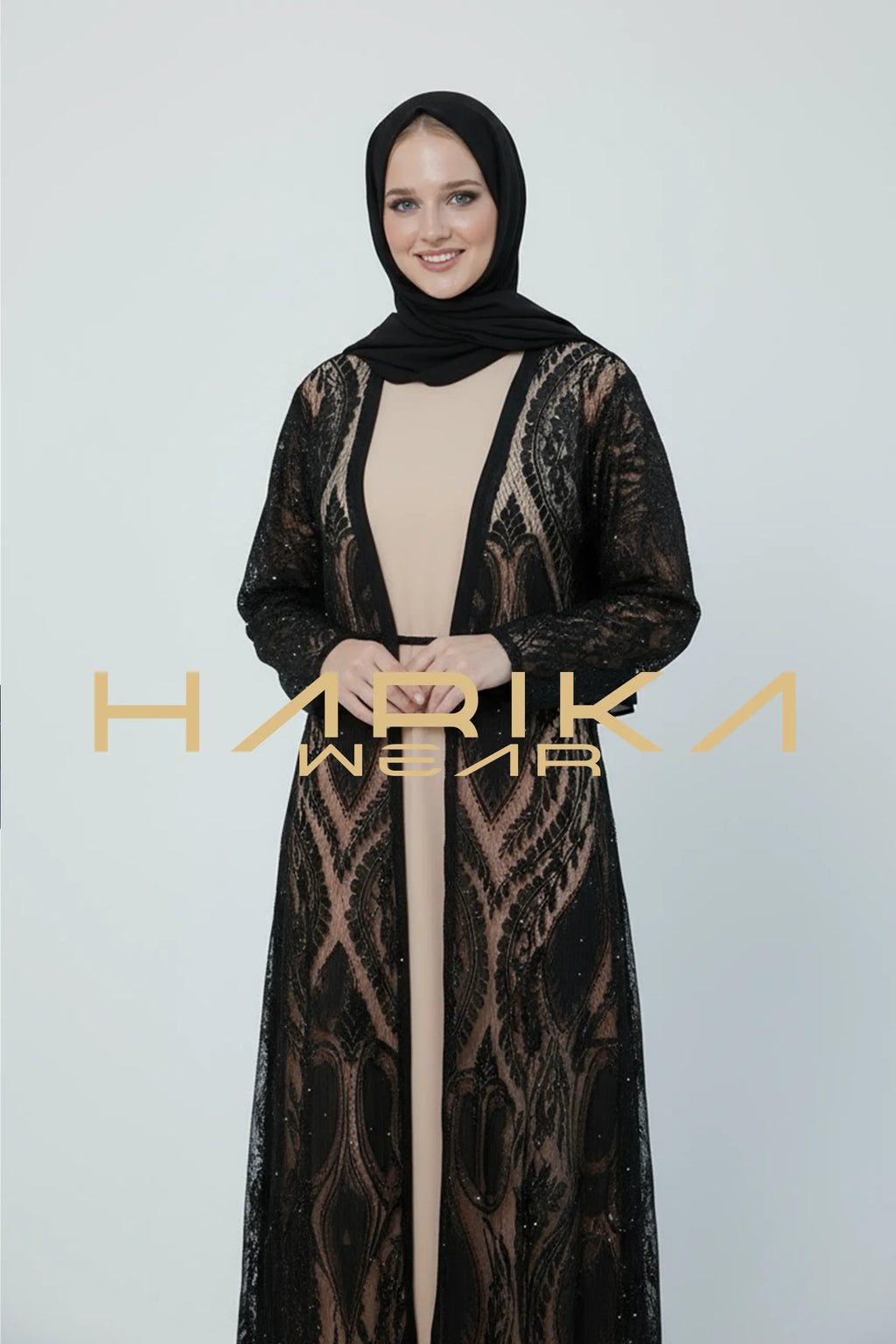 DENTELİ BONCUKLU SİYAH ABAYA