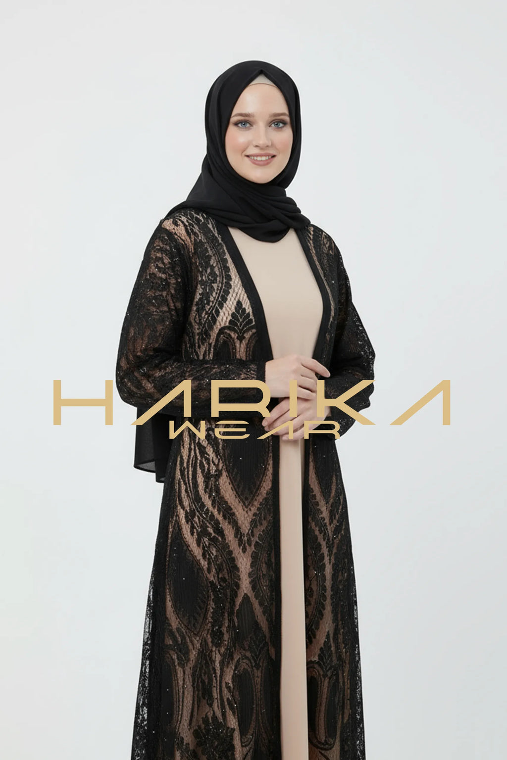 DENTELİ BONCUKLU SİYAH ABAYA